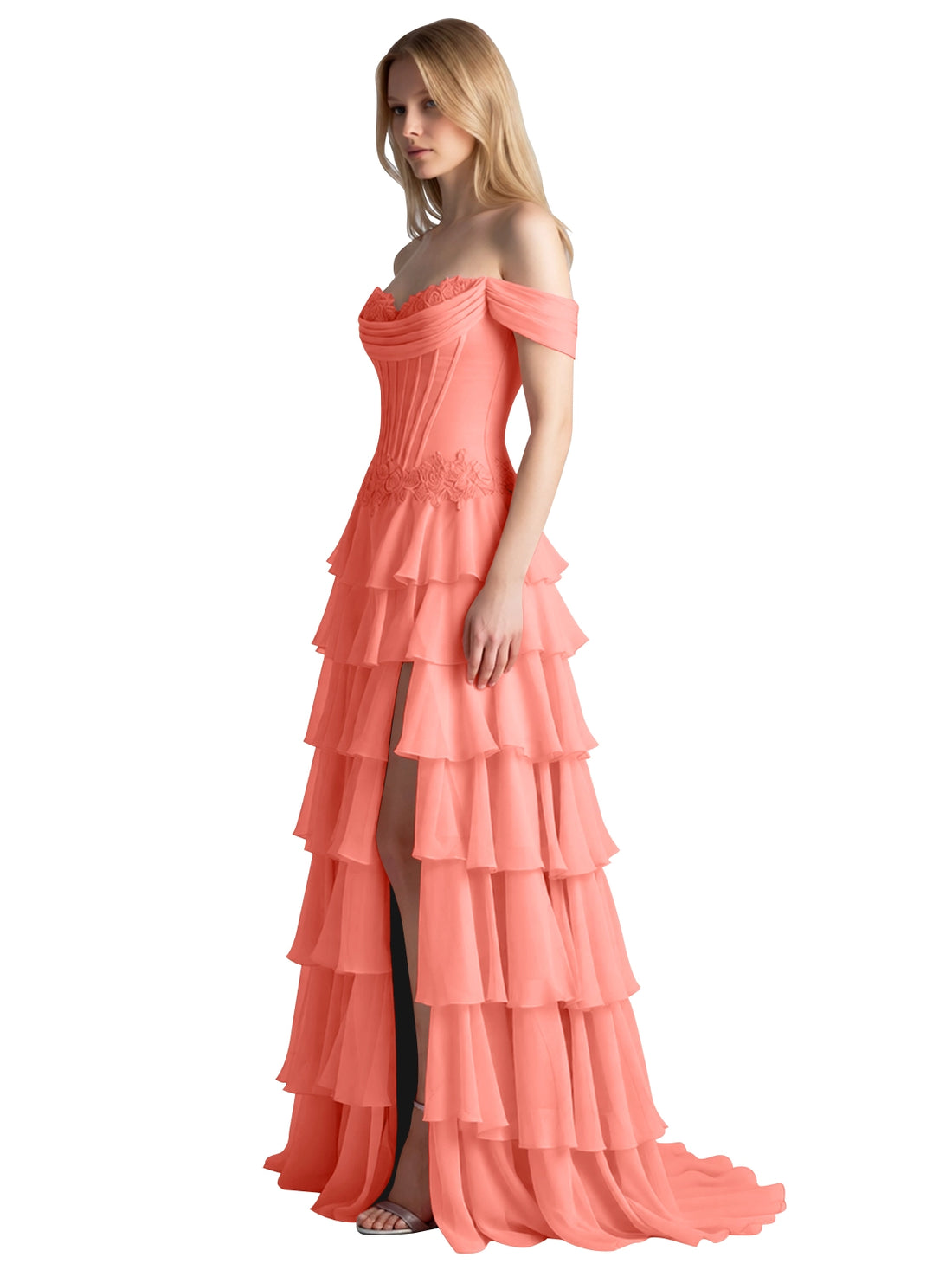 Tiered Off The Shoulder Prom Dress 
