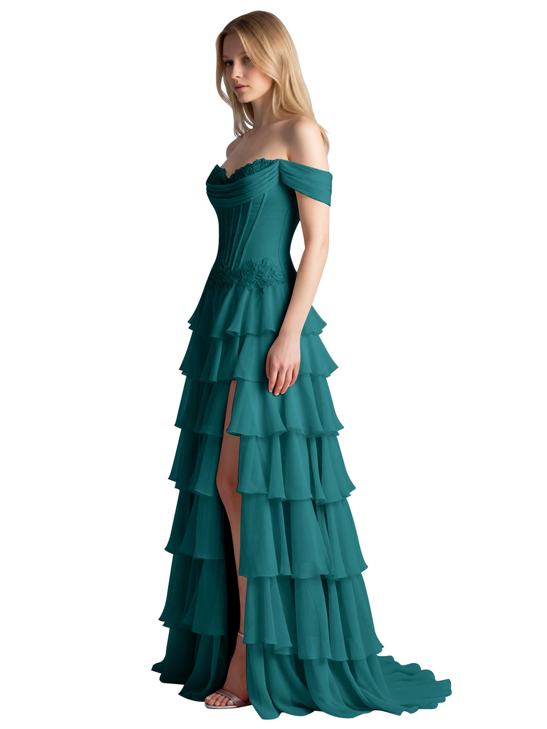 Tiered Off The Shoulder Prom Dress 