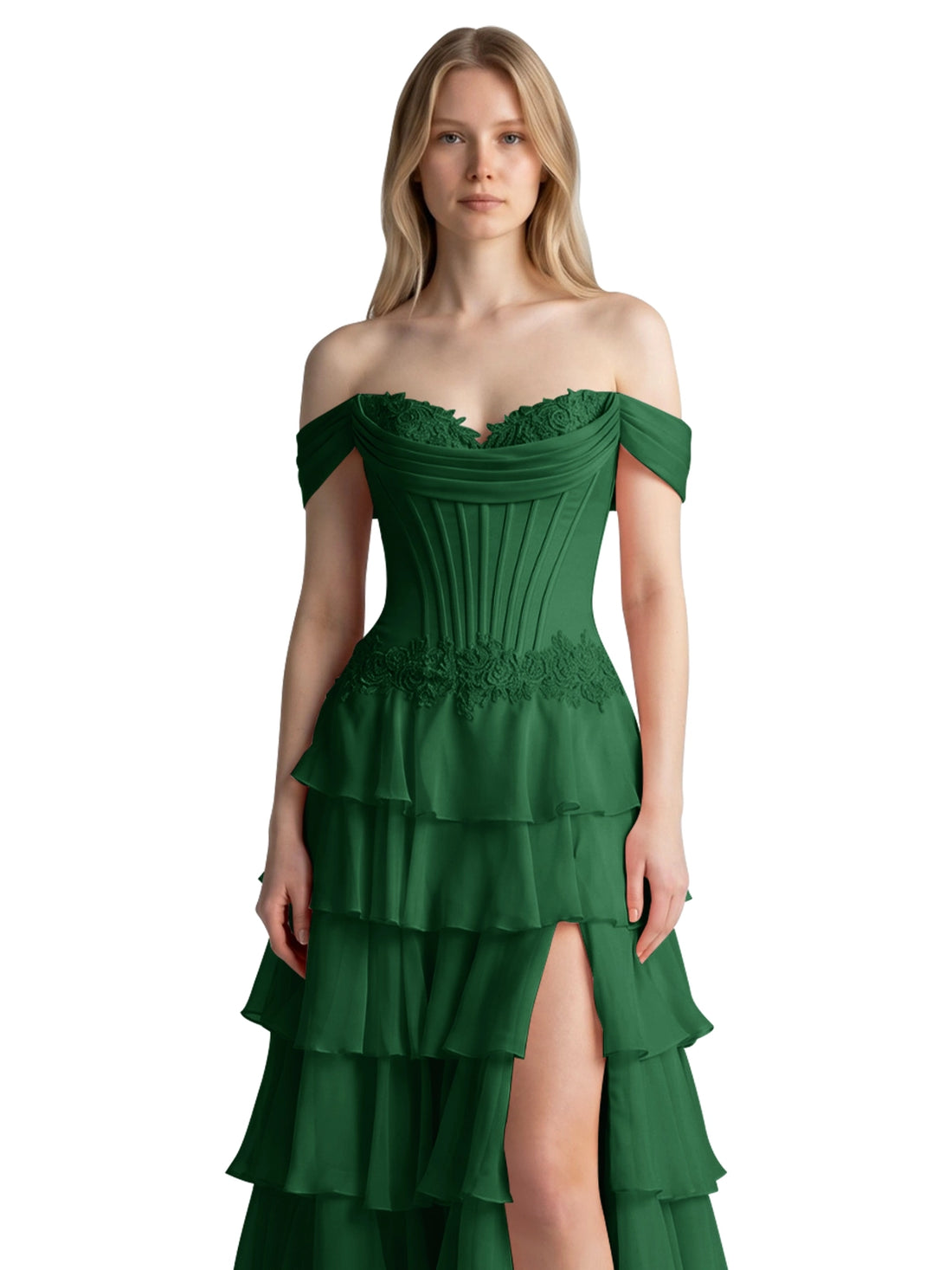 Tiered Off The Shoulder Prom Dress 