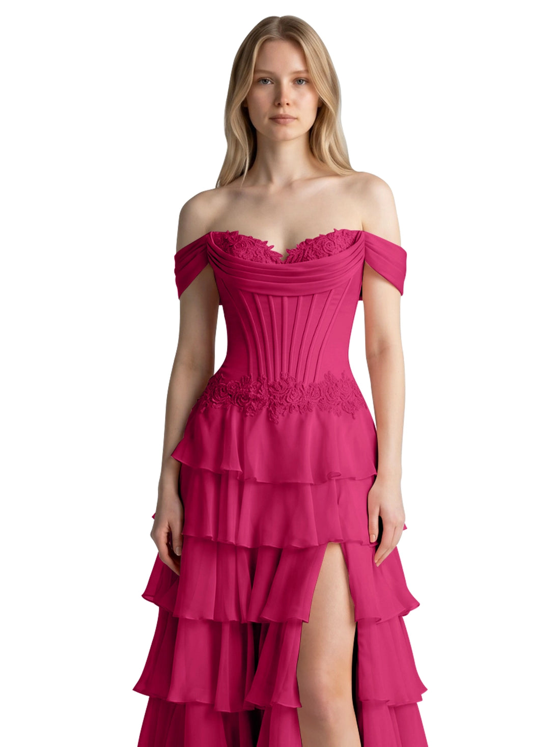 Tiered Off The Shoulder Prom Dress 