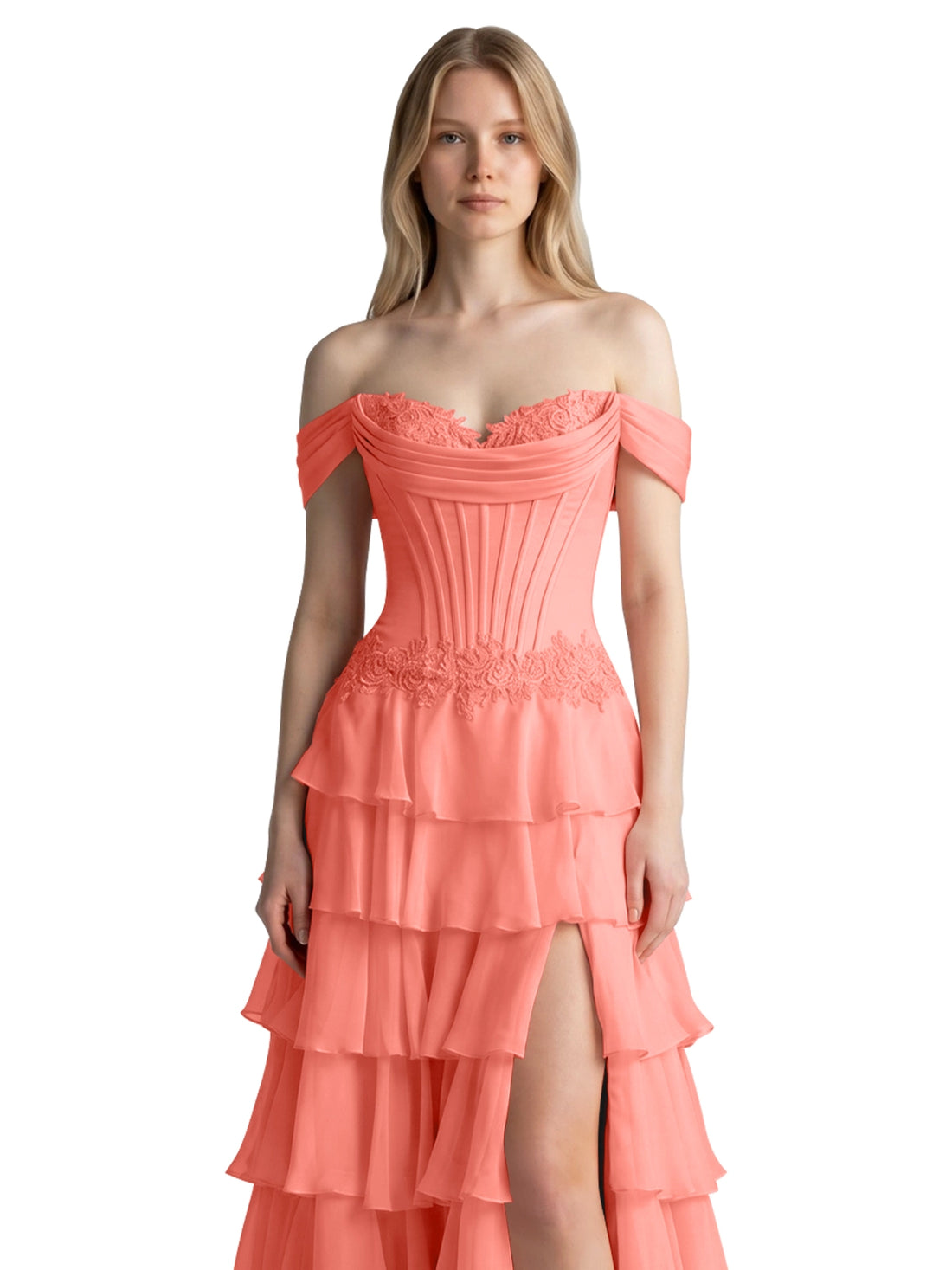 Tiered Off The Shoulder Prom Dress 