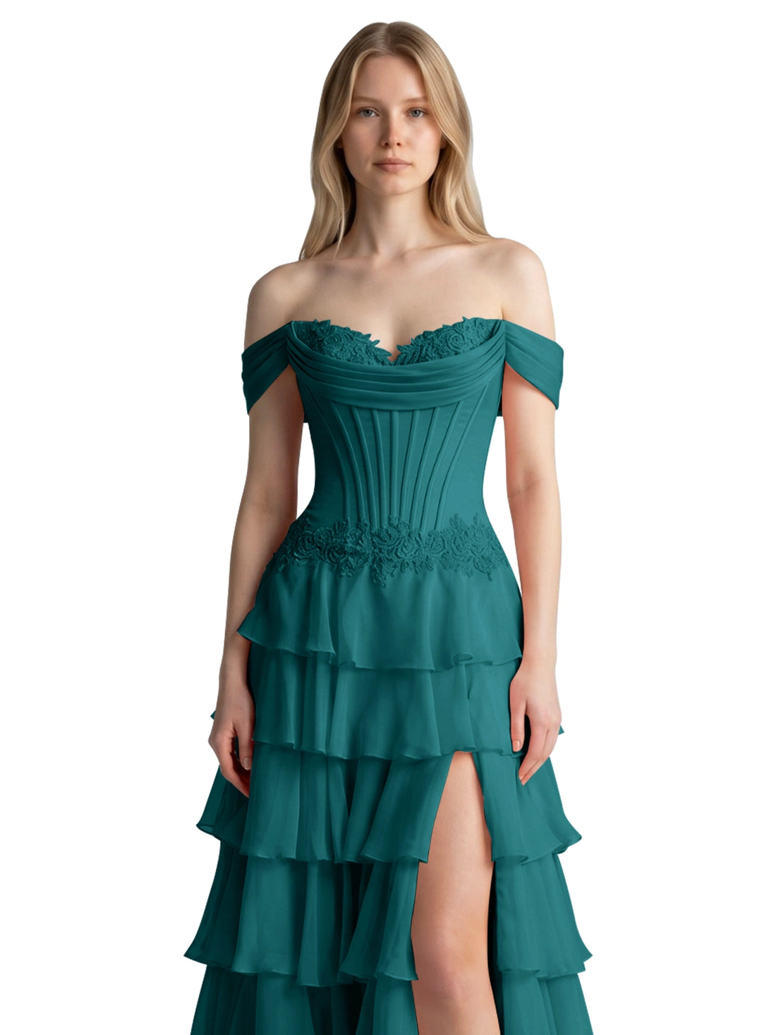 Tiered Off The Shoulder Prom Dress 