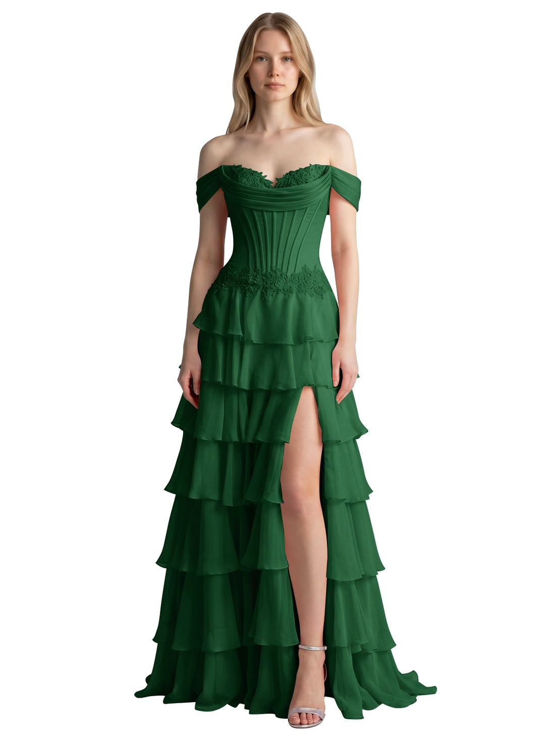 Tiered Off The Shoulder Prom Dress 