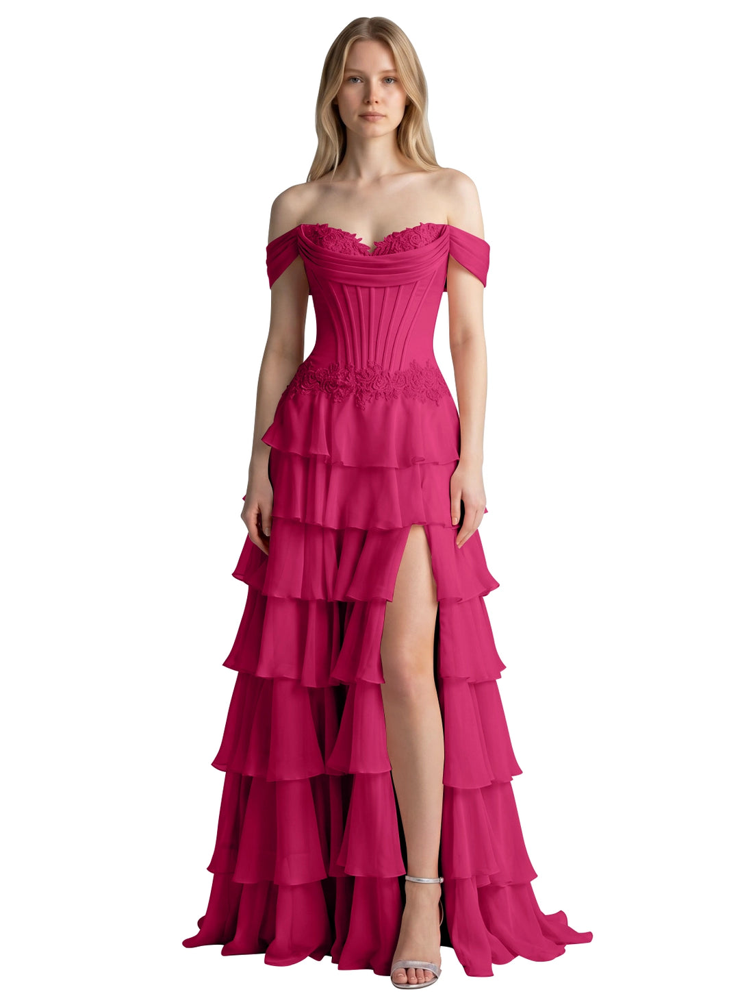 Tiered Off The Shoulder Prom Dress 