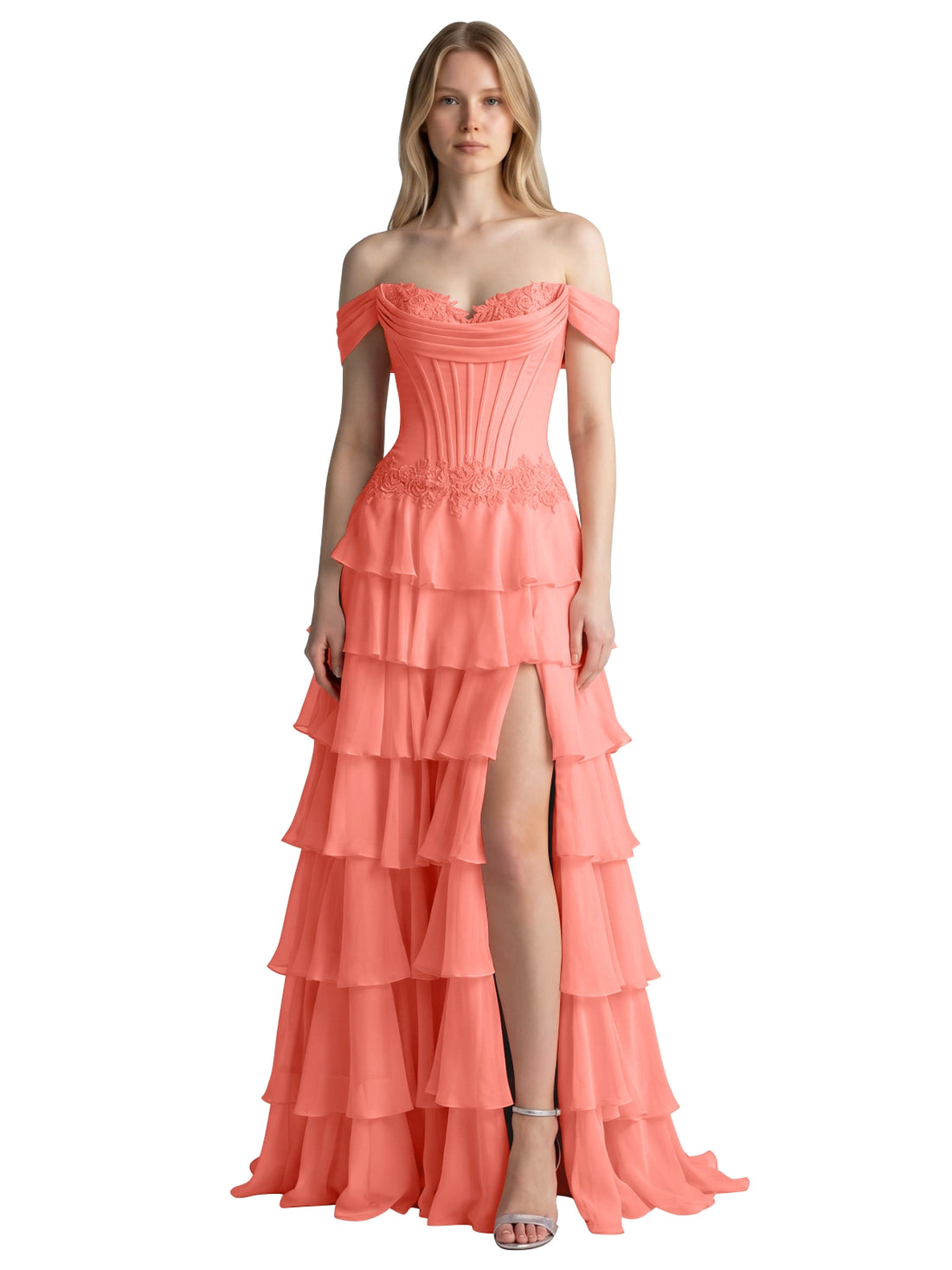 Tiered Off The Shoulder Prom Dress 