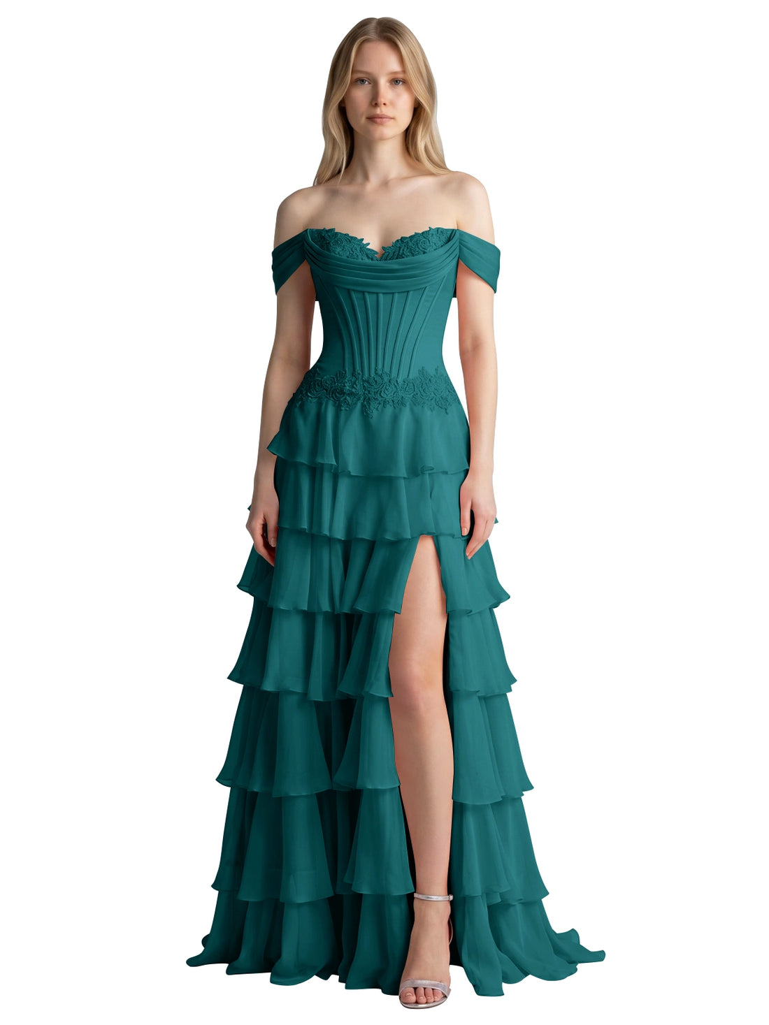 Tiered Off The Shoulder Prom Dress 