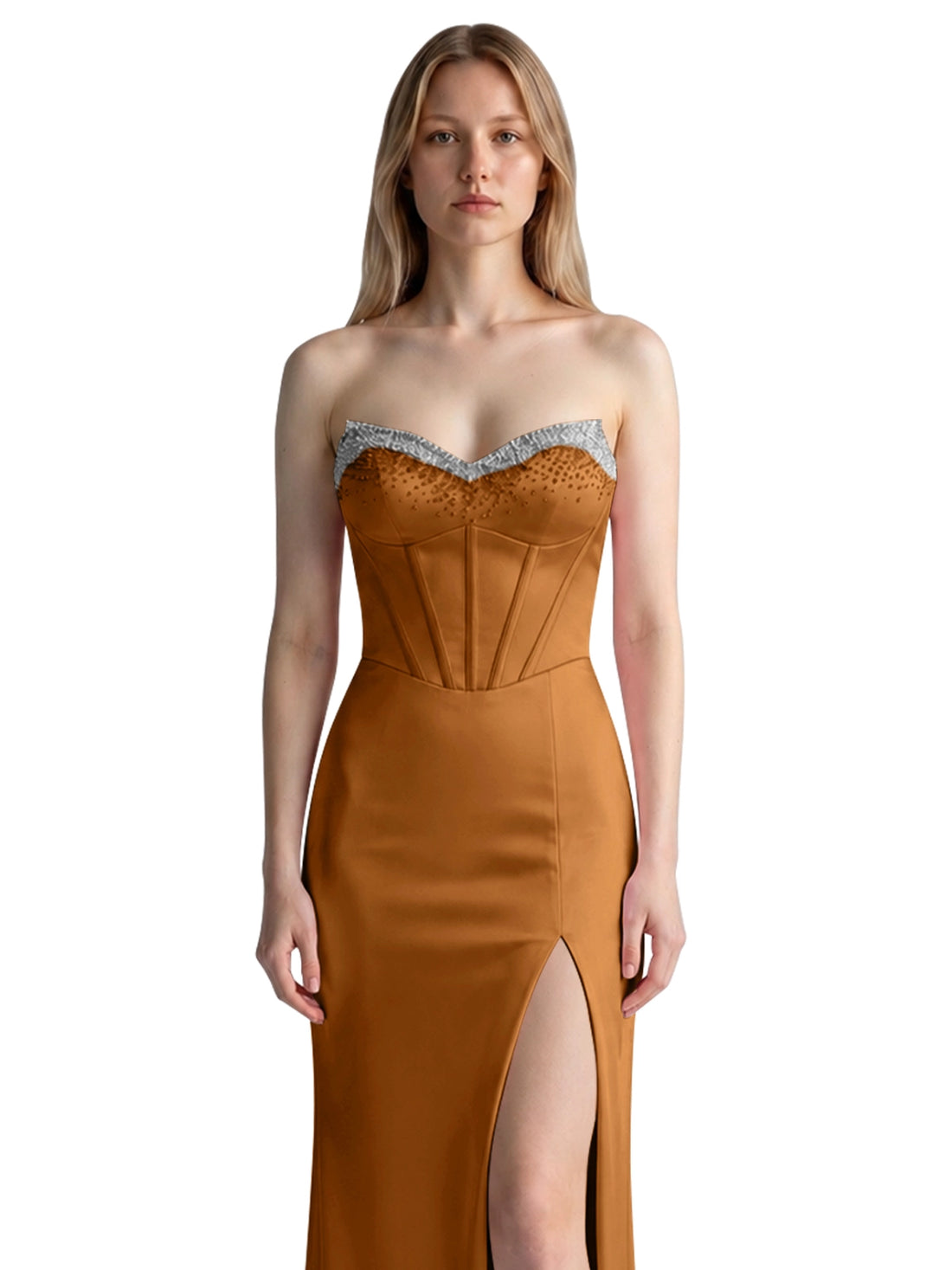 Beaded High Slit Prom Dress 