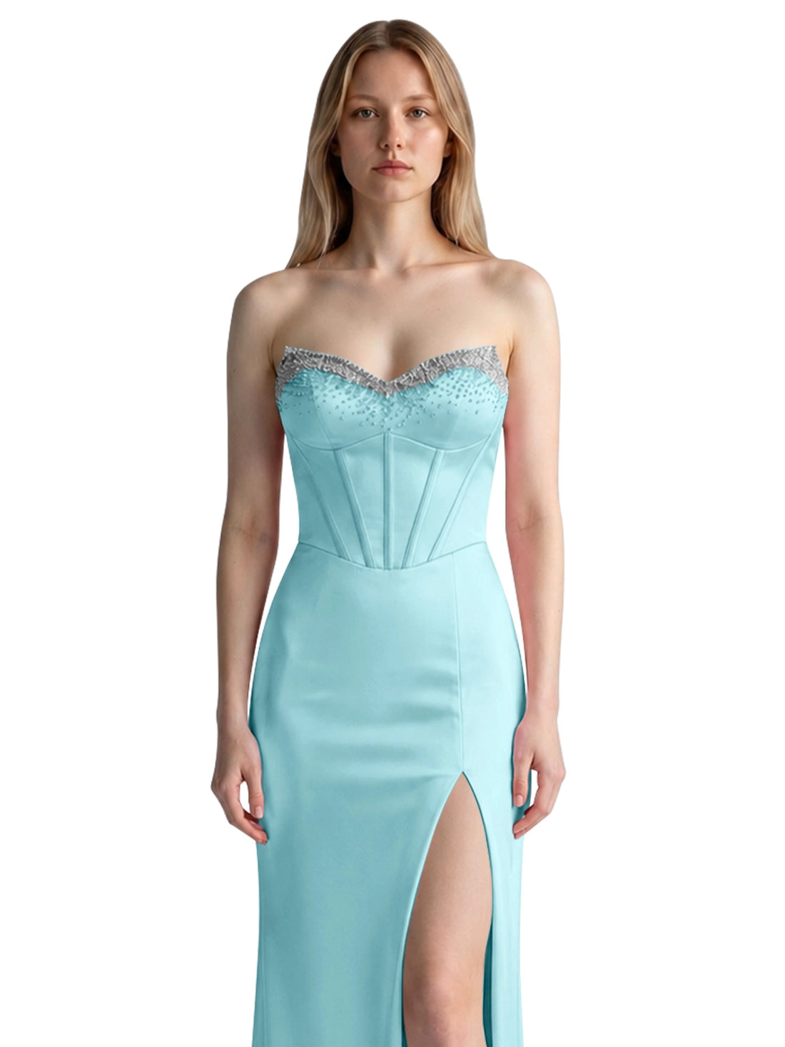 Beaded High Slit Prom Dress 