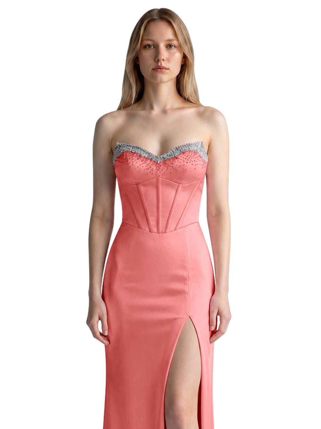 Beaded High Slit Prom Dress 