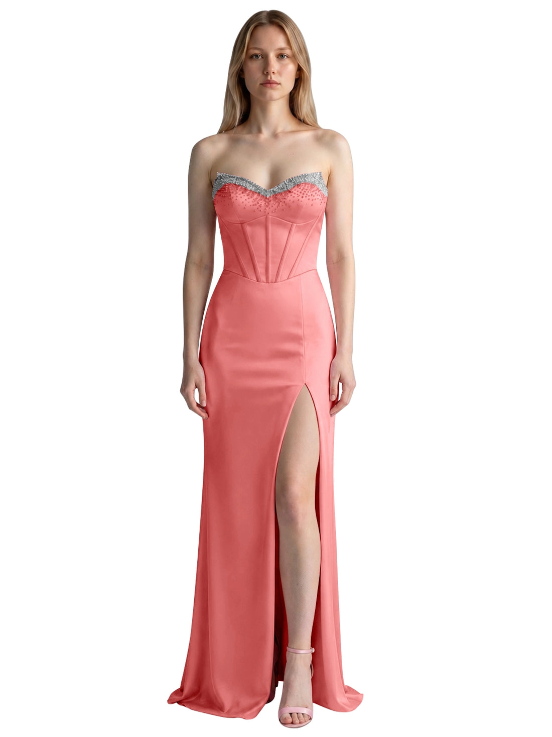 Beaded High Slit Prom Dress 