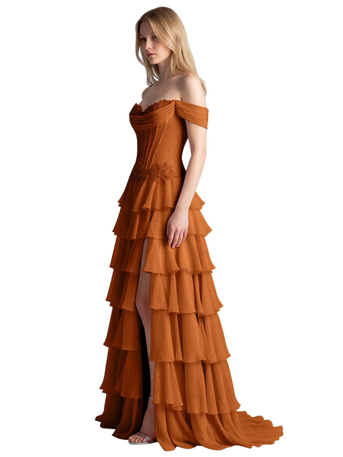 Tiered Off The Shoulder Prom Dress 