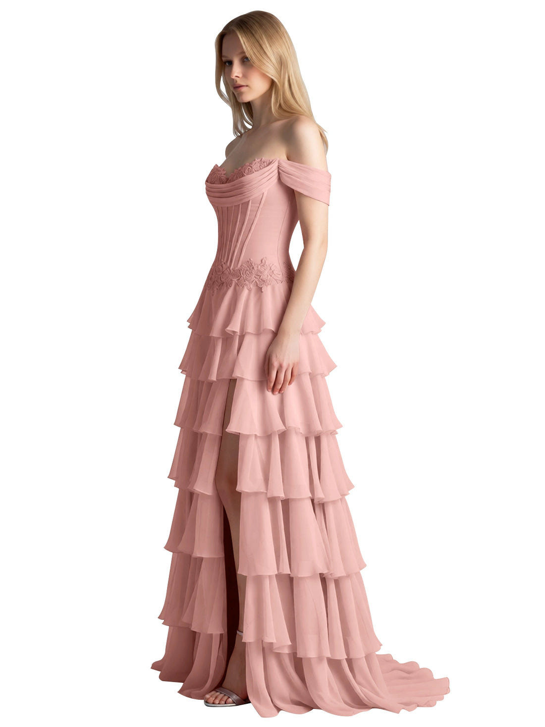 Tiered Off The Shoulder Prom Dress 