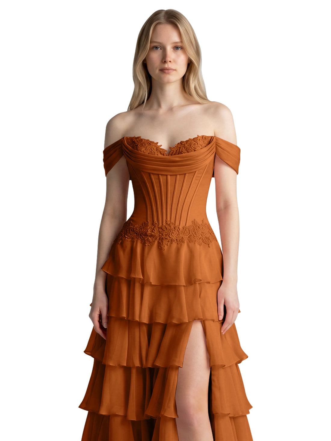 Tiered Off The Shoulder Prom Dress 