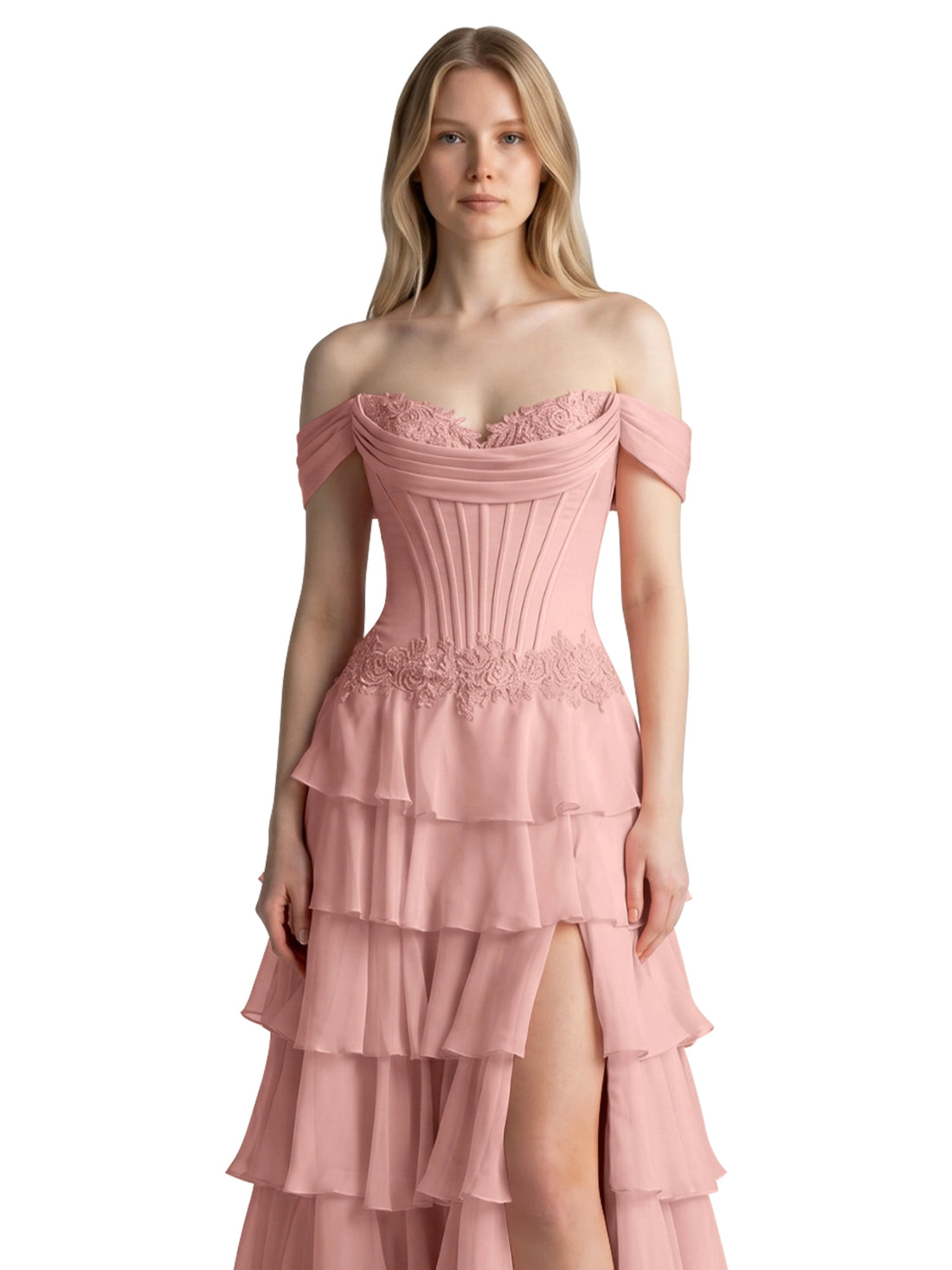 Tiered Off The Shoulder Prom Dress 