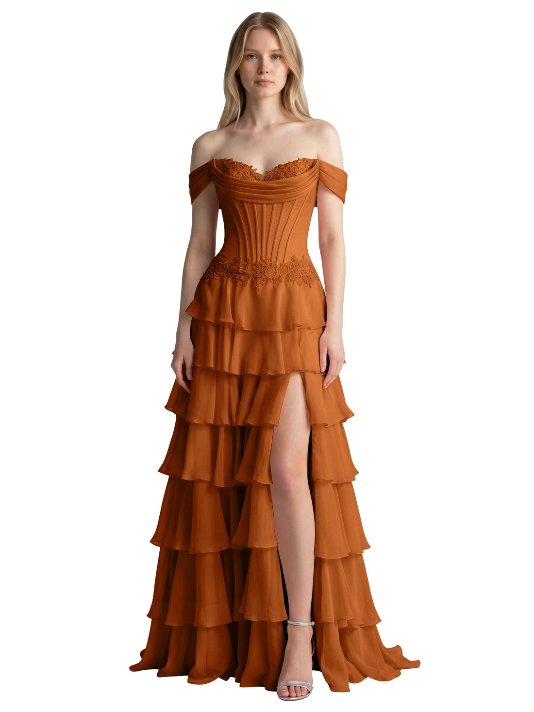 Tiered Off The Shoulder Prom Dress 