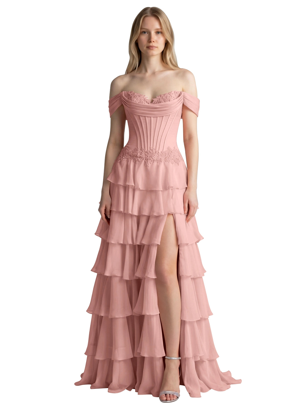 Tiered Off The Shoulder Prom Dress 