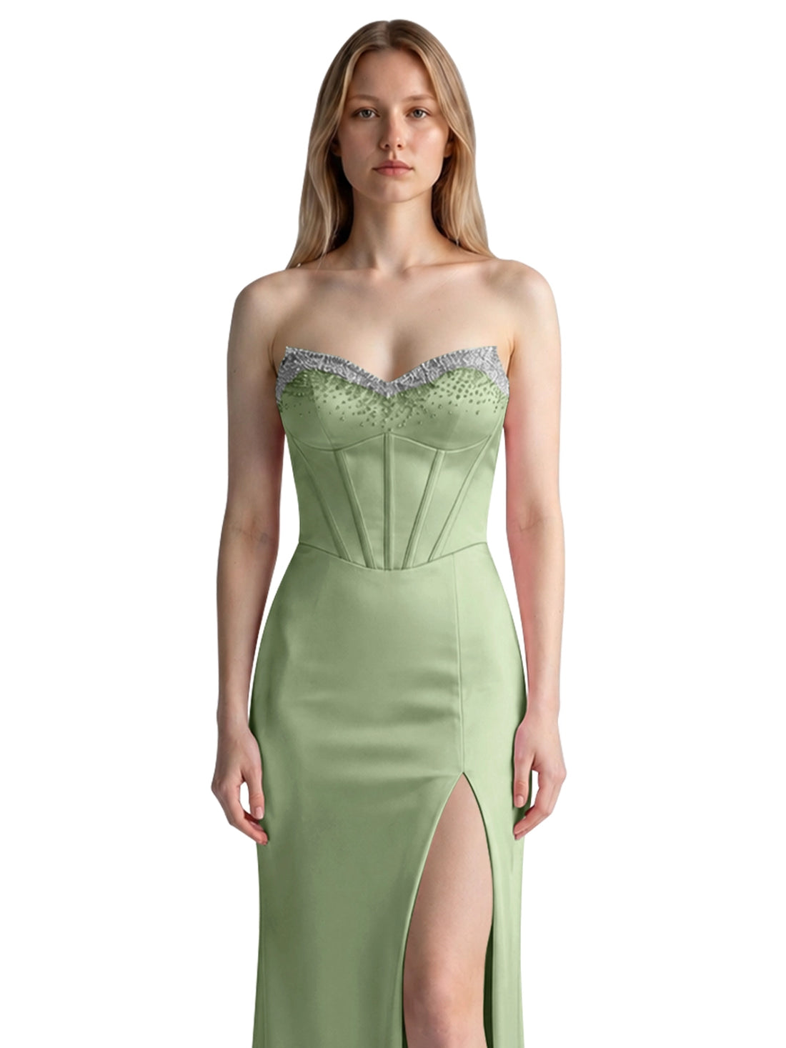 Beaded High Slit Prom Dress 