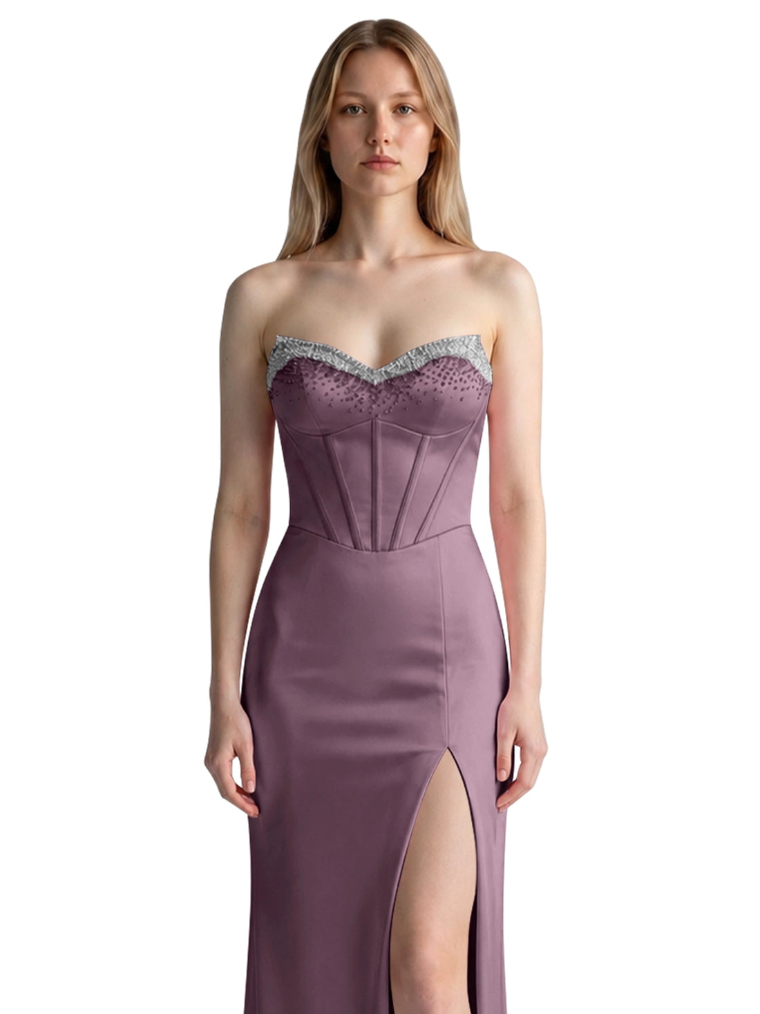 Beaded High Slit Prom Dress 