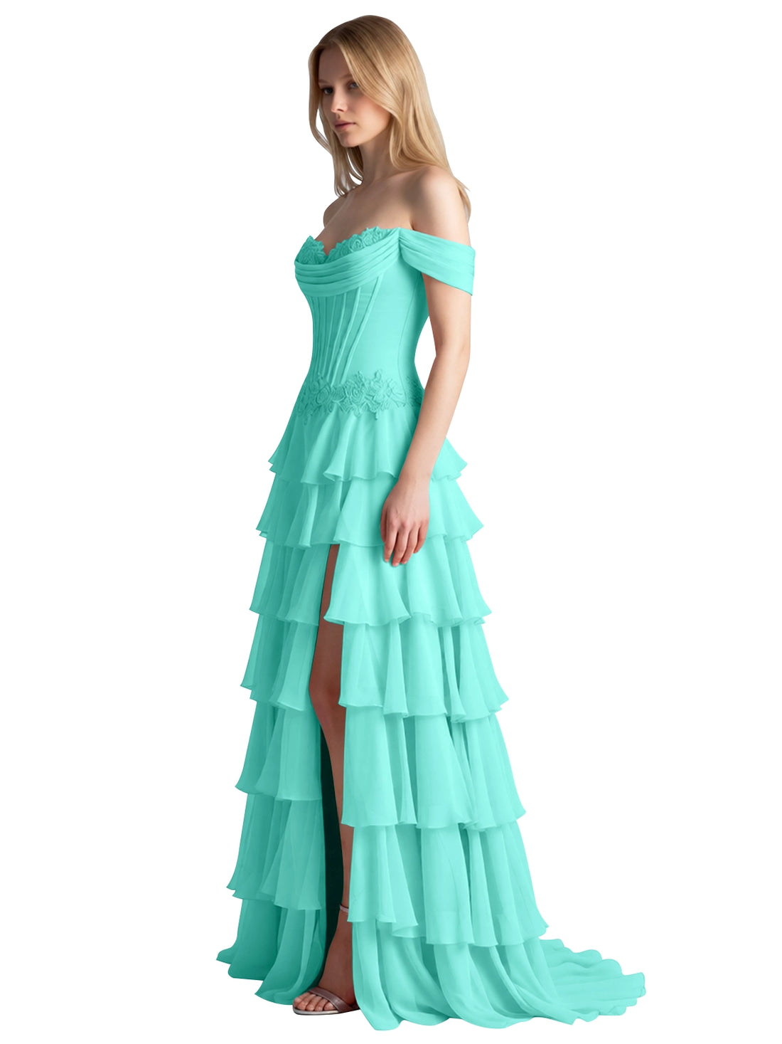 Tiered Off The Shoulder Prom Dress 
