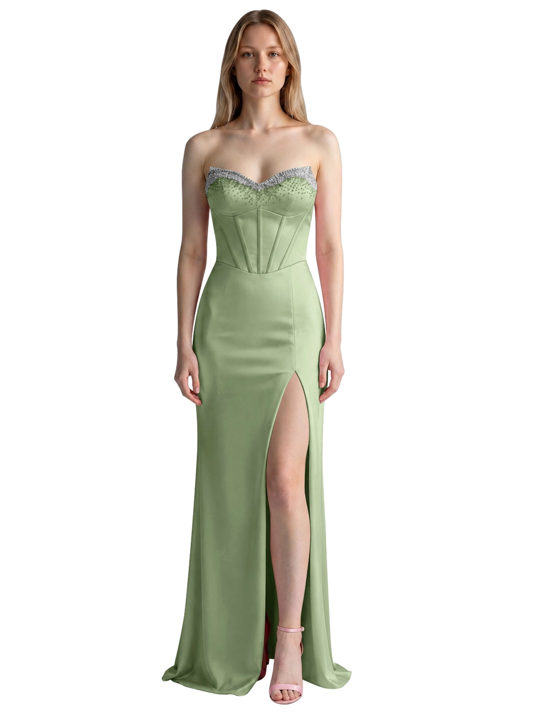 Beaded High Slit Prom Dress 