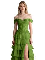 Tiered Off The Shoulder Prom Dress 