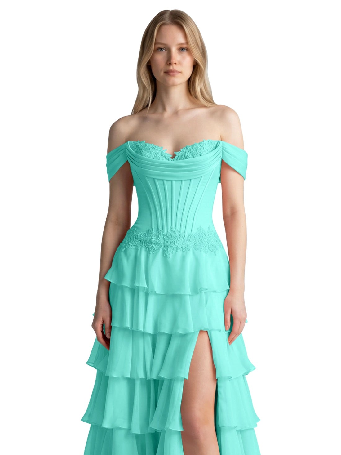 Tiered Off The Shoulder Prom Dress 