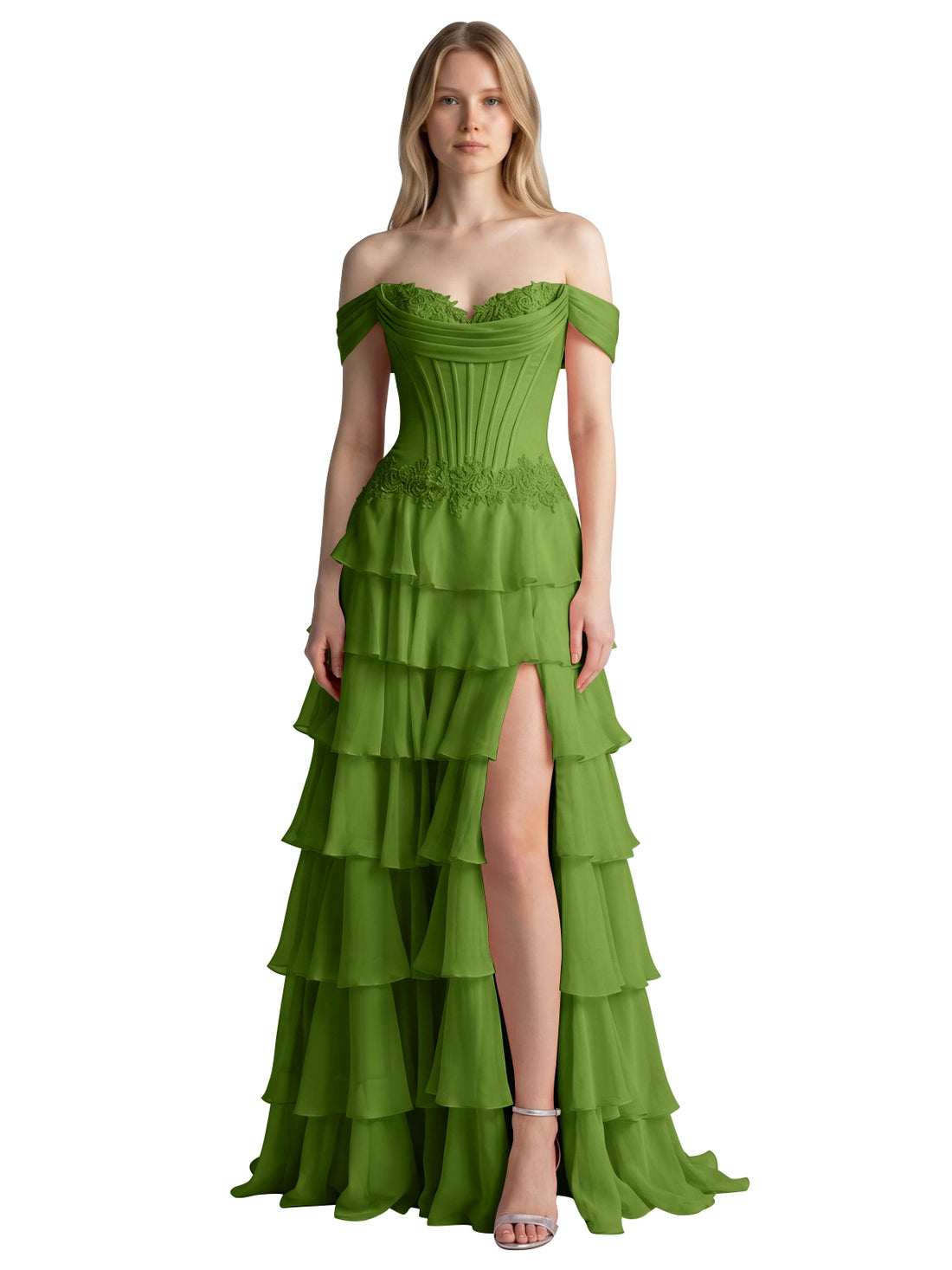 Tiered Off The Shoulder Prom Dress 