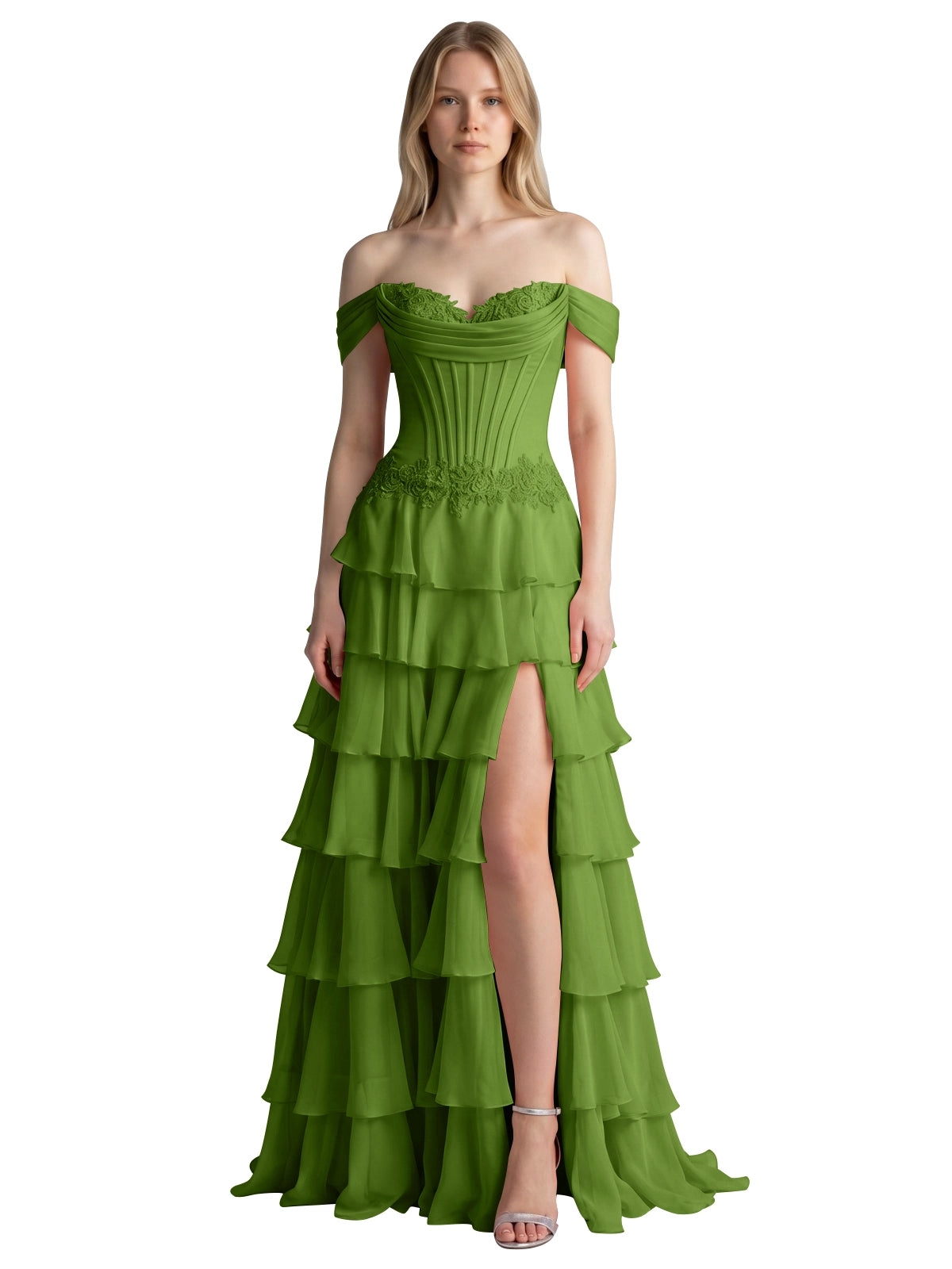 Tiered Off The Shoulder Prom Dress 