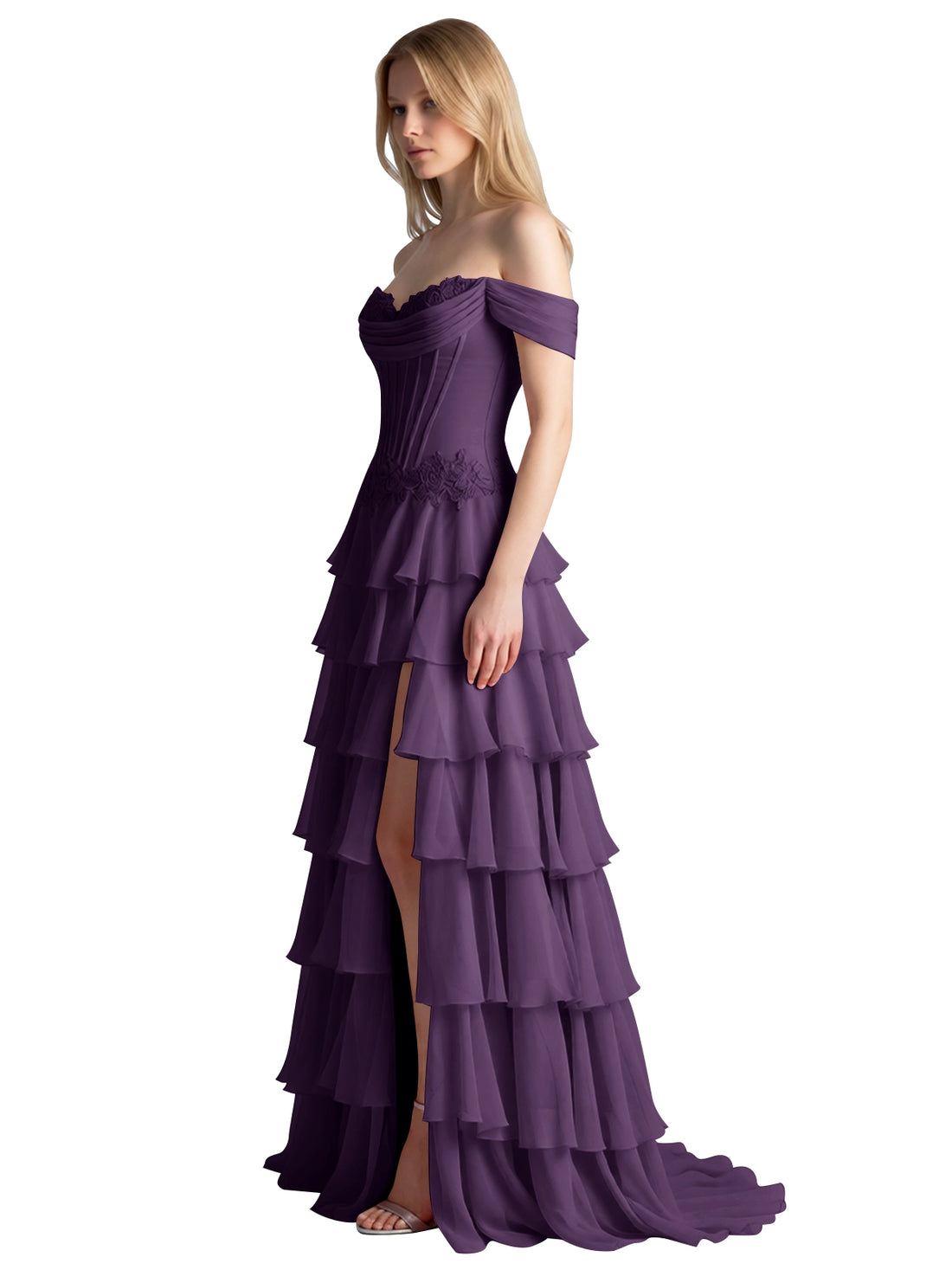Tiered Off The Shoulder Prom Dress 