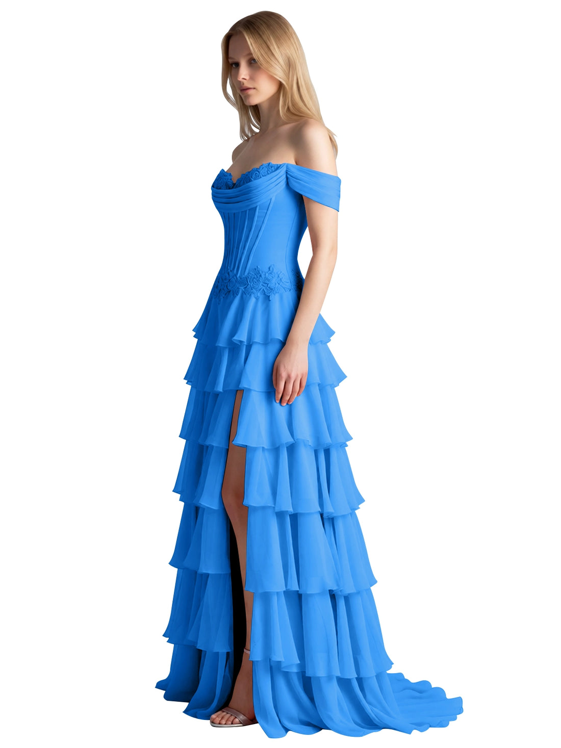 Tiered Off The Shoulder Prom Dress 