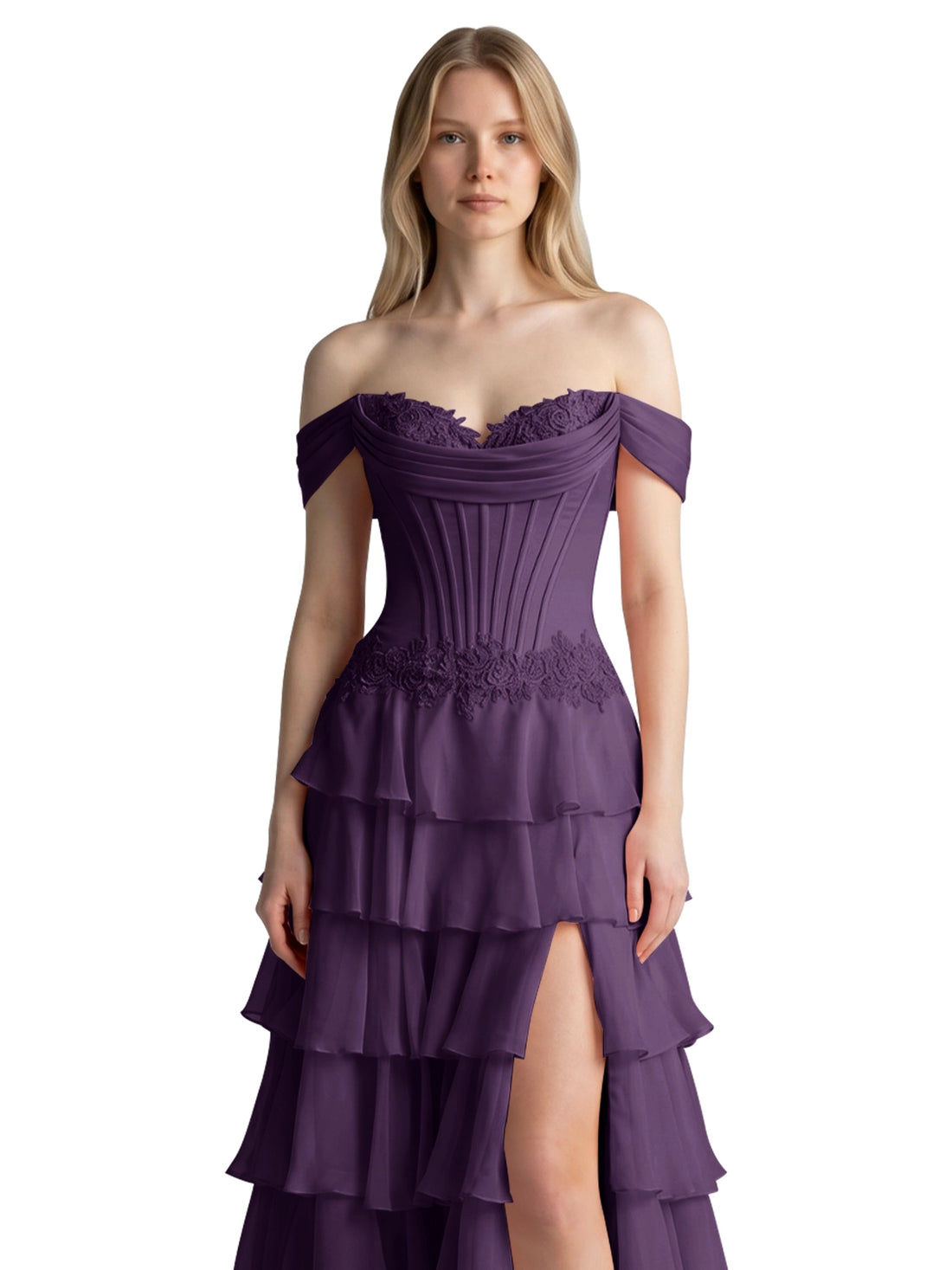 Tiered Off The Shoulder Prom Dress 