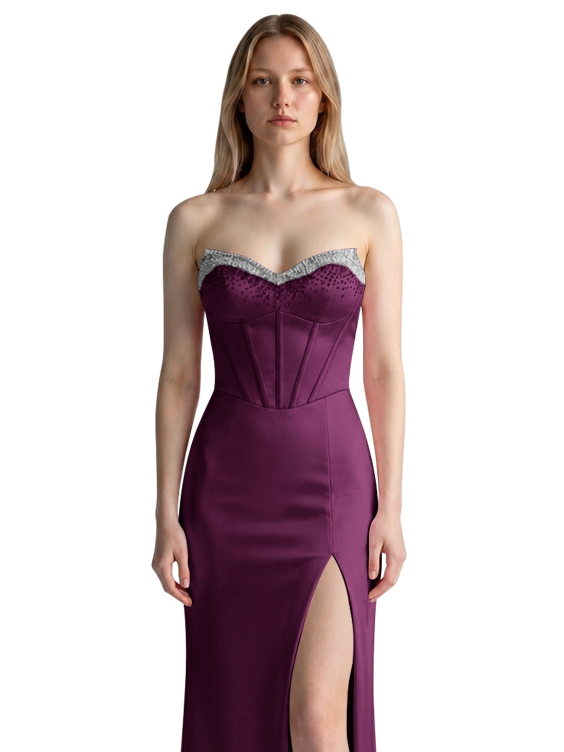 Beaded High Slit Prom Dress 