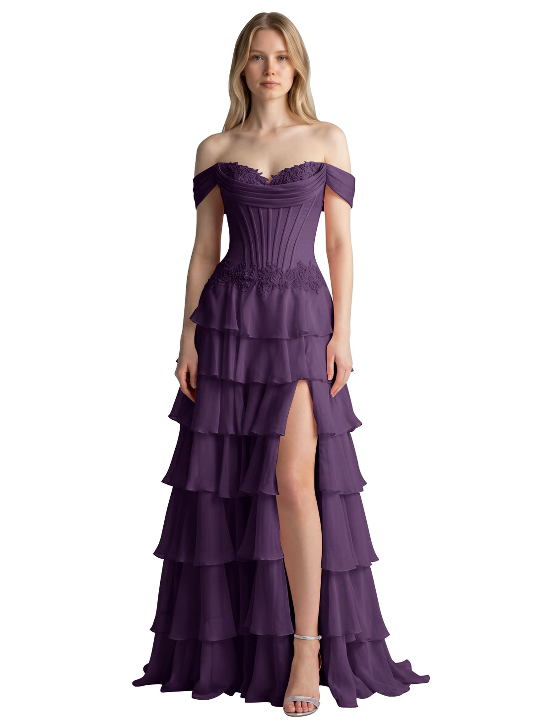 Tiered Off The Shoulder Prom Dress 