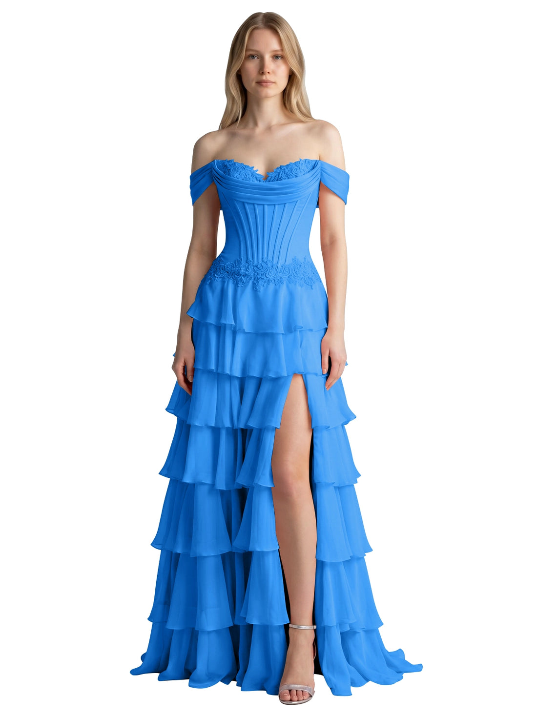 Tiered Off The Shoulder Prom Dress 