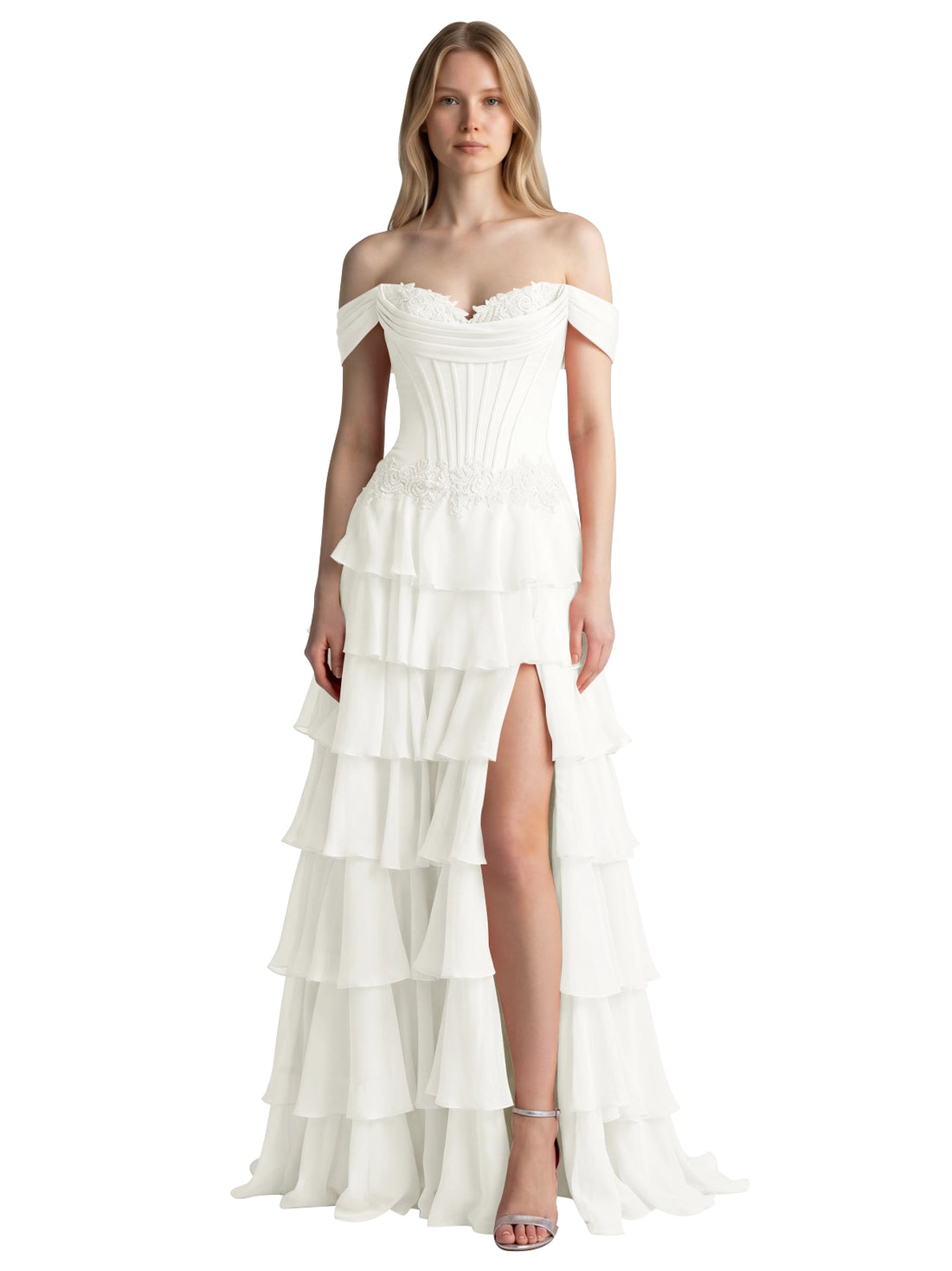 Tiered Off The Shoulder Prom Dress 