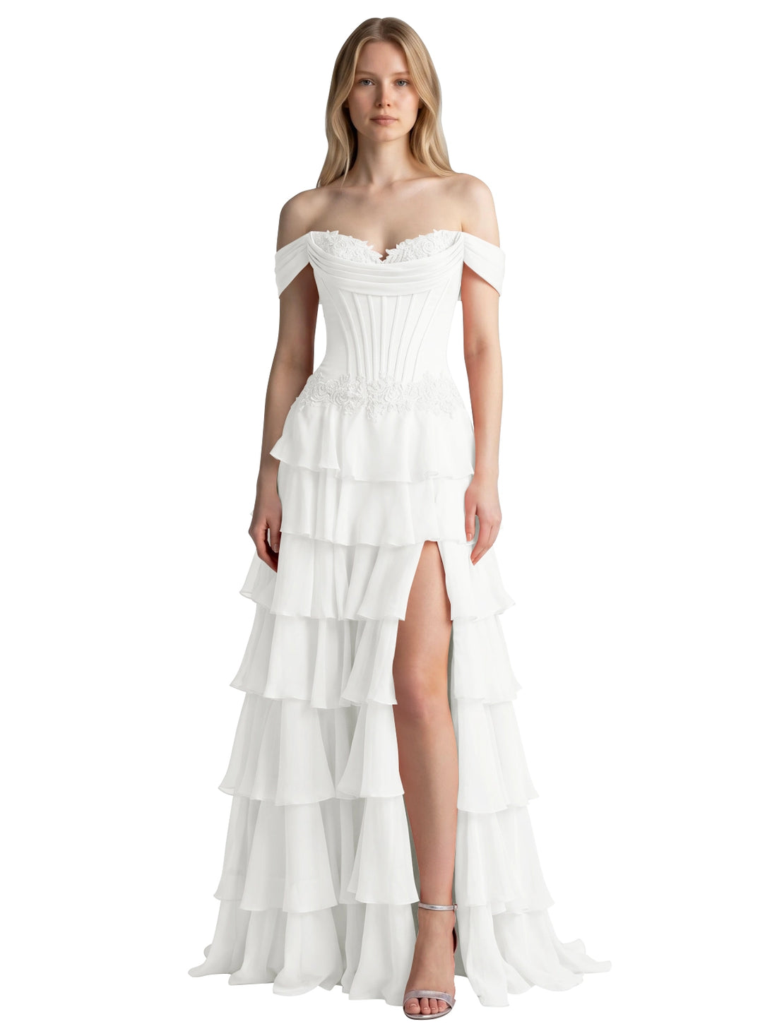 Tiered Off The Shoulder Prom Dress 