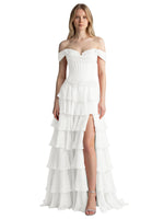Tiered Off The Shoulder Prom Dress 