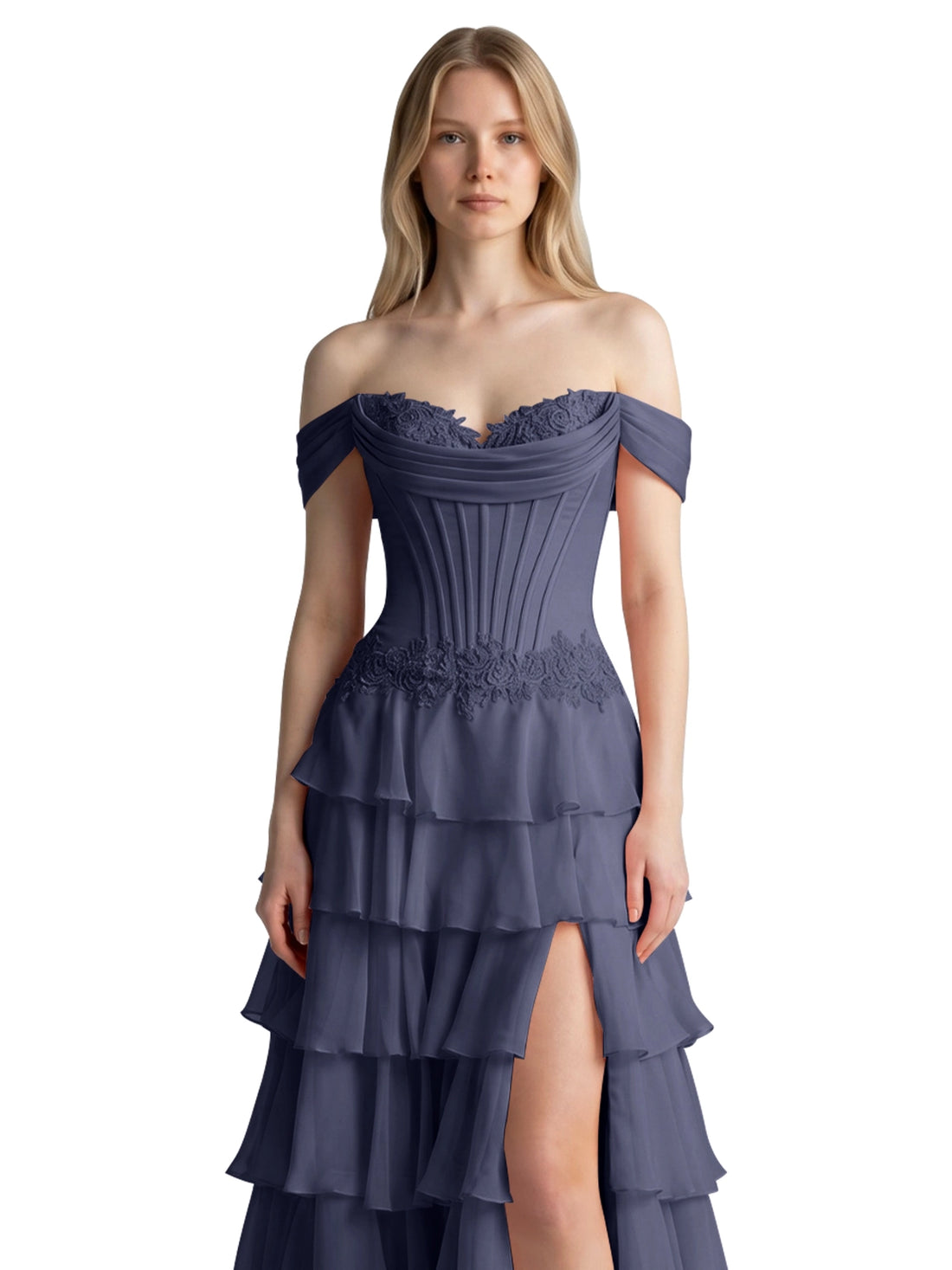 Tiered Off The Shoulder Prom Dress 