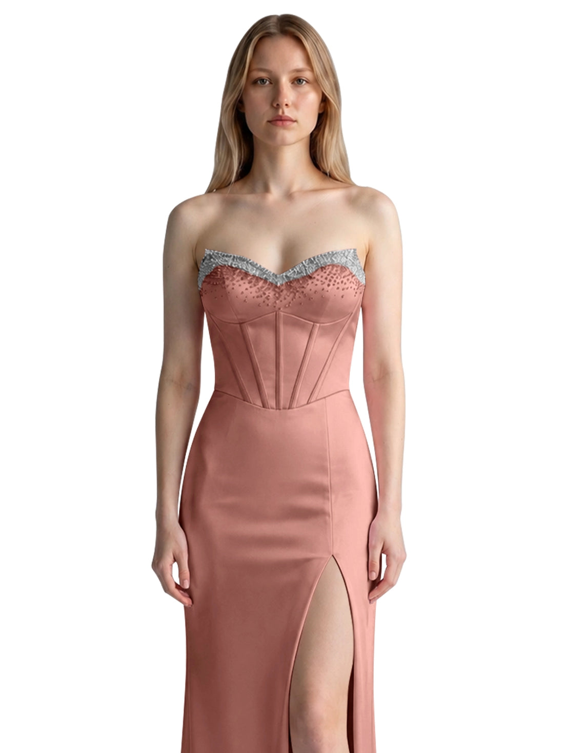 Beaded High Slit Prom Dress 