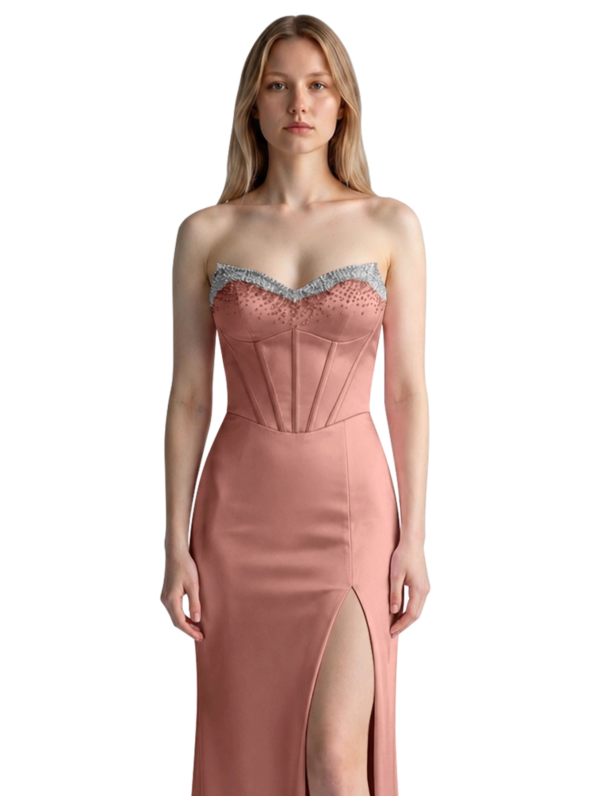 Beaded High Slit Prom Dress 