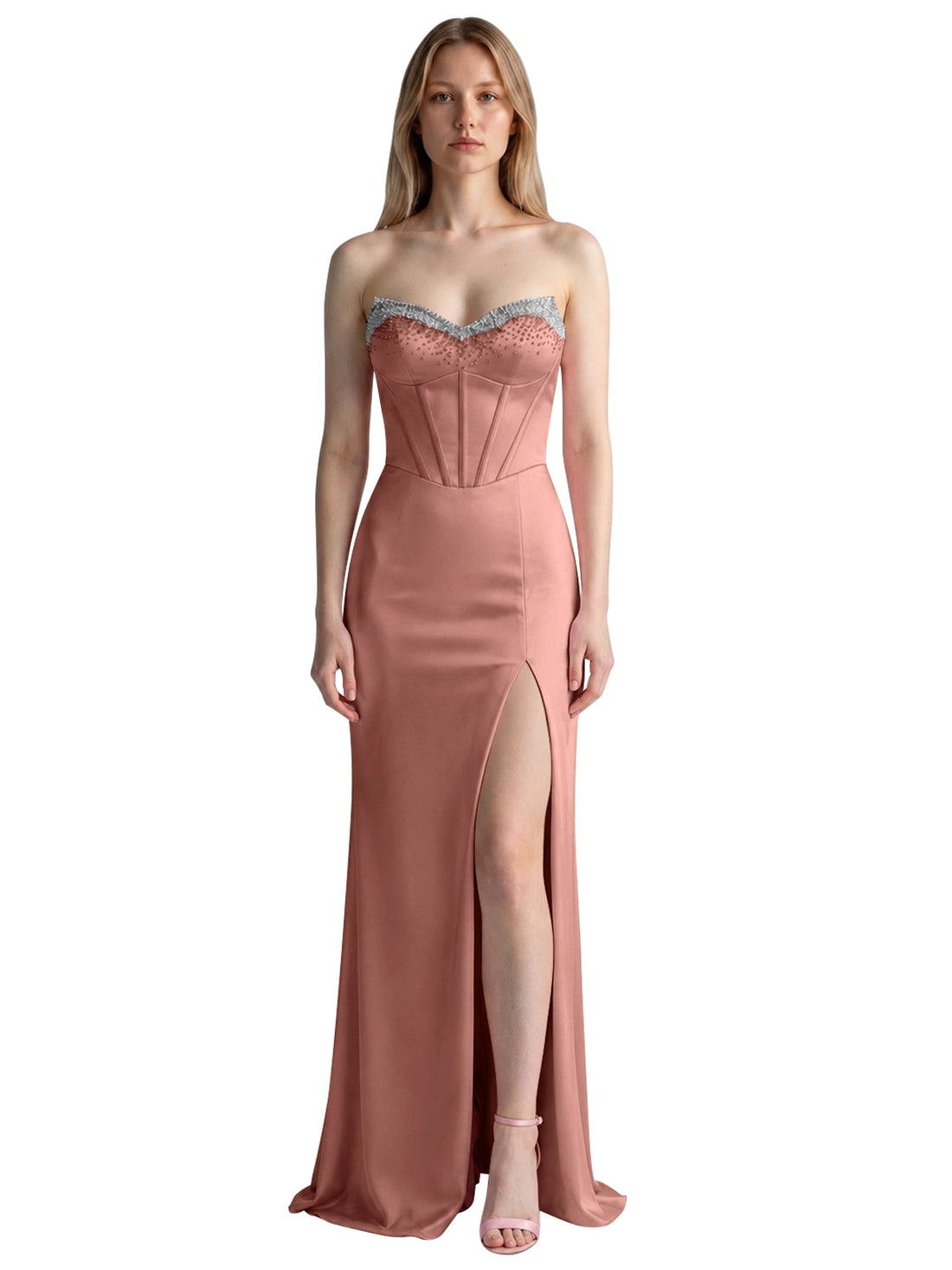 Beaded High Slit Prom Dress 