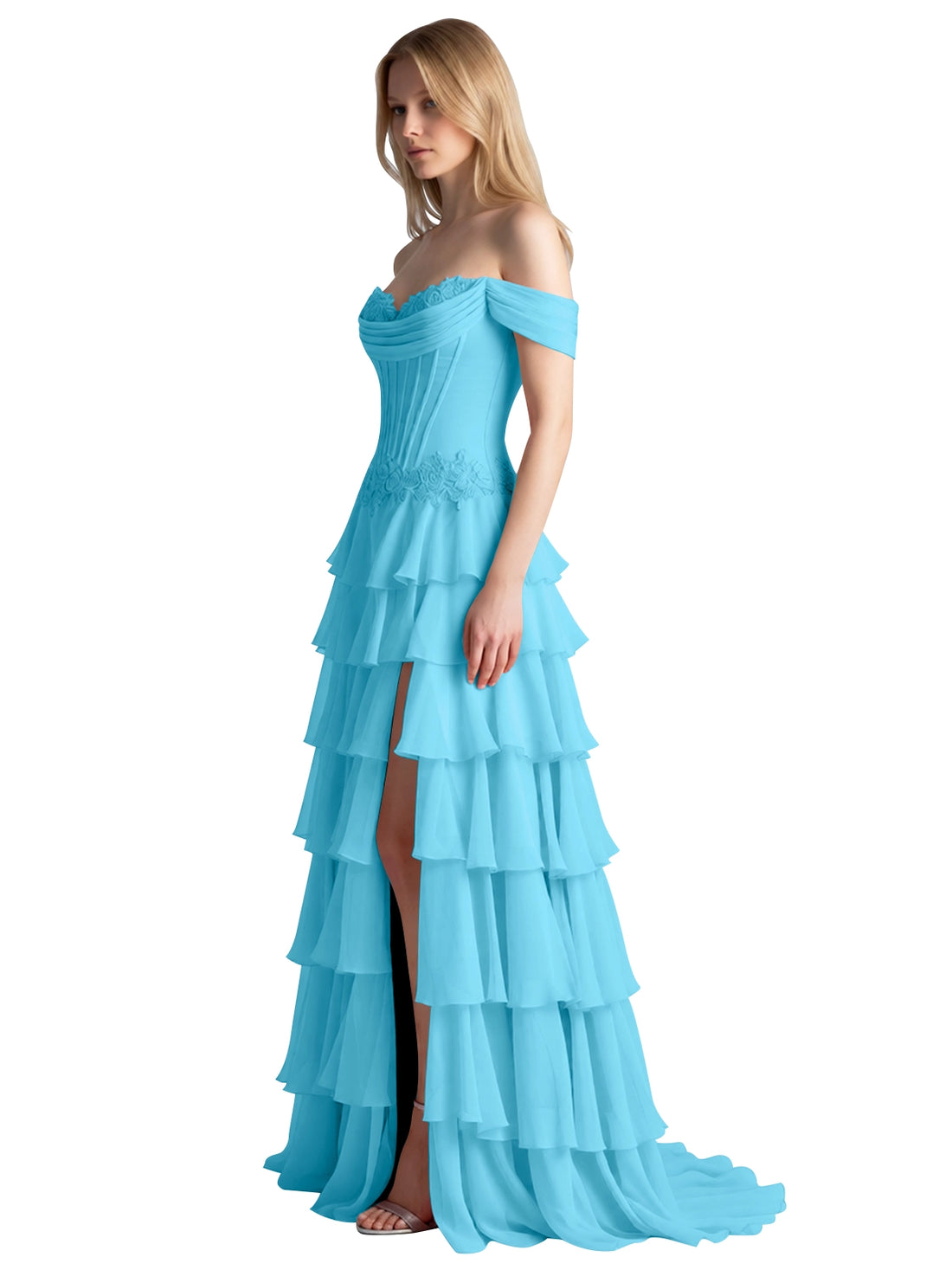 Tiered Off The Shoulder Prom Dress 