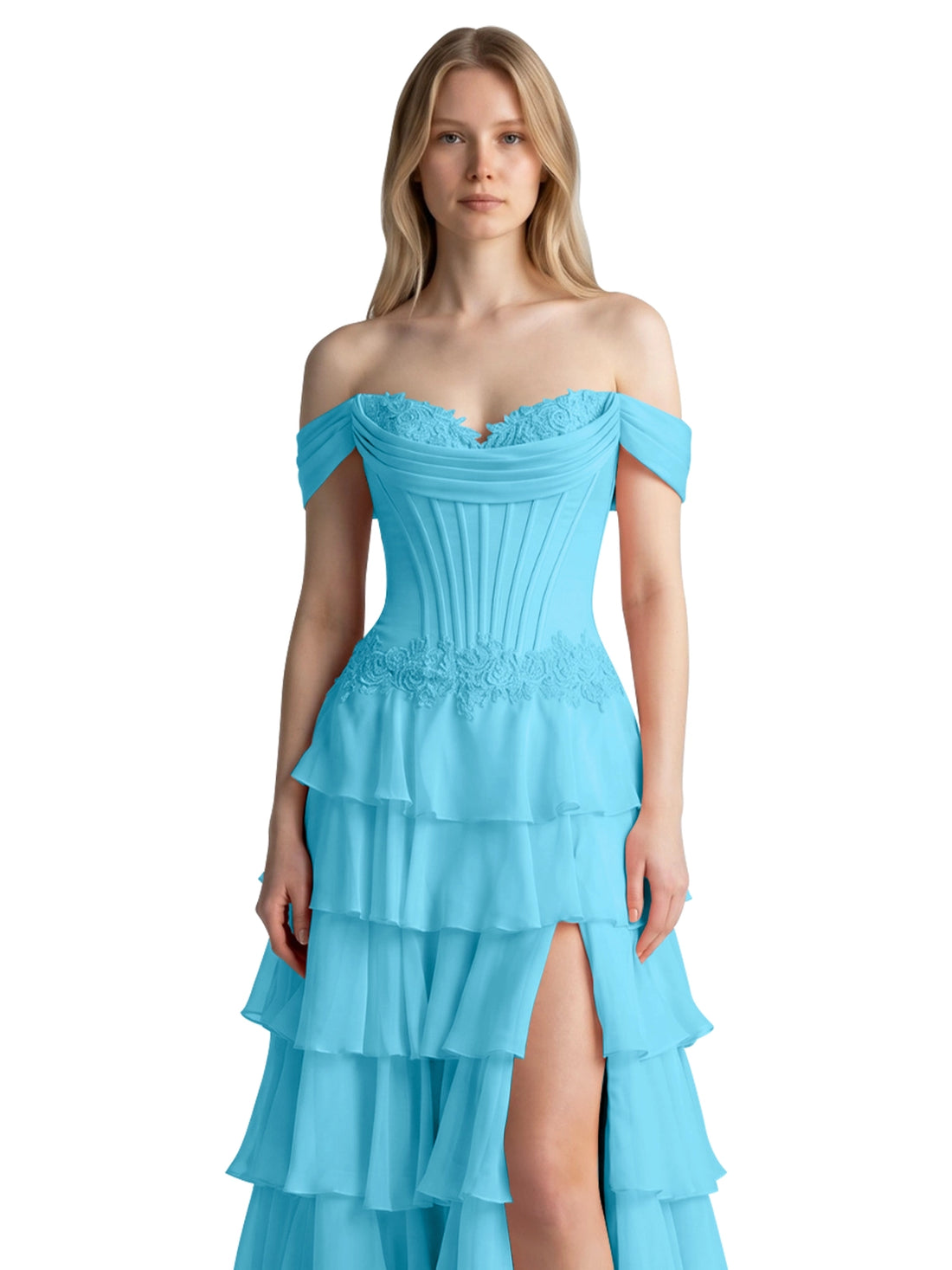 Tiered Off The Shoulder Prom Dress 