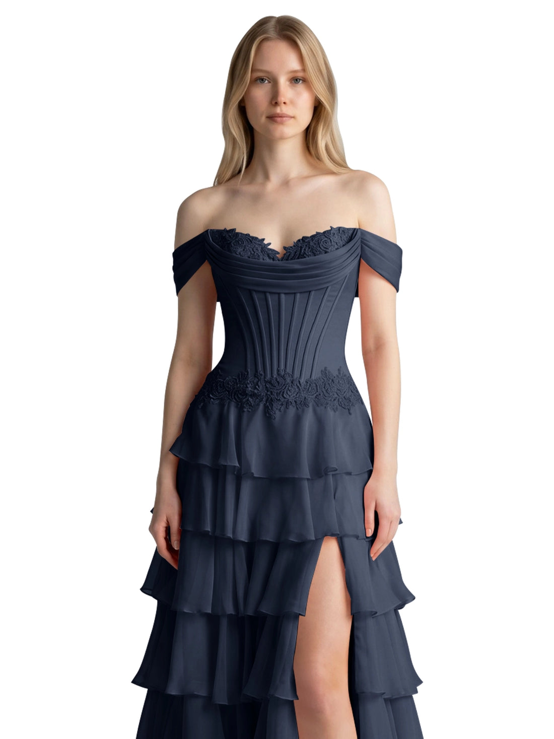 Tiered Off The Shoulder Prom Dress 
