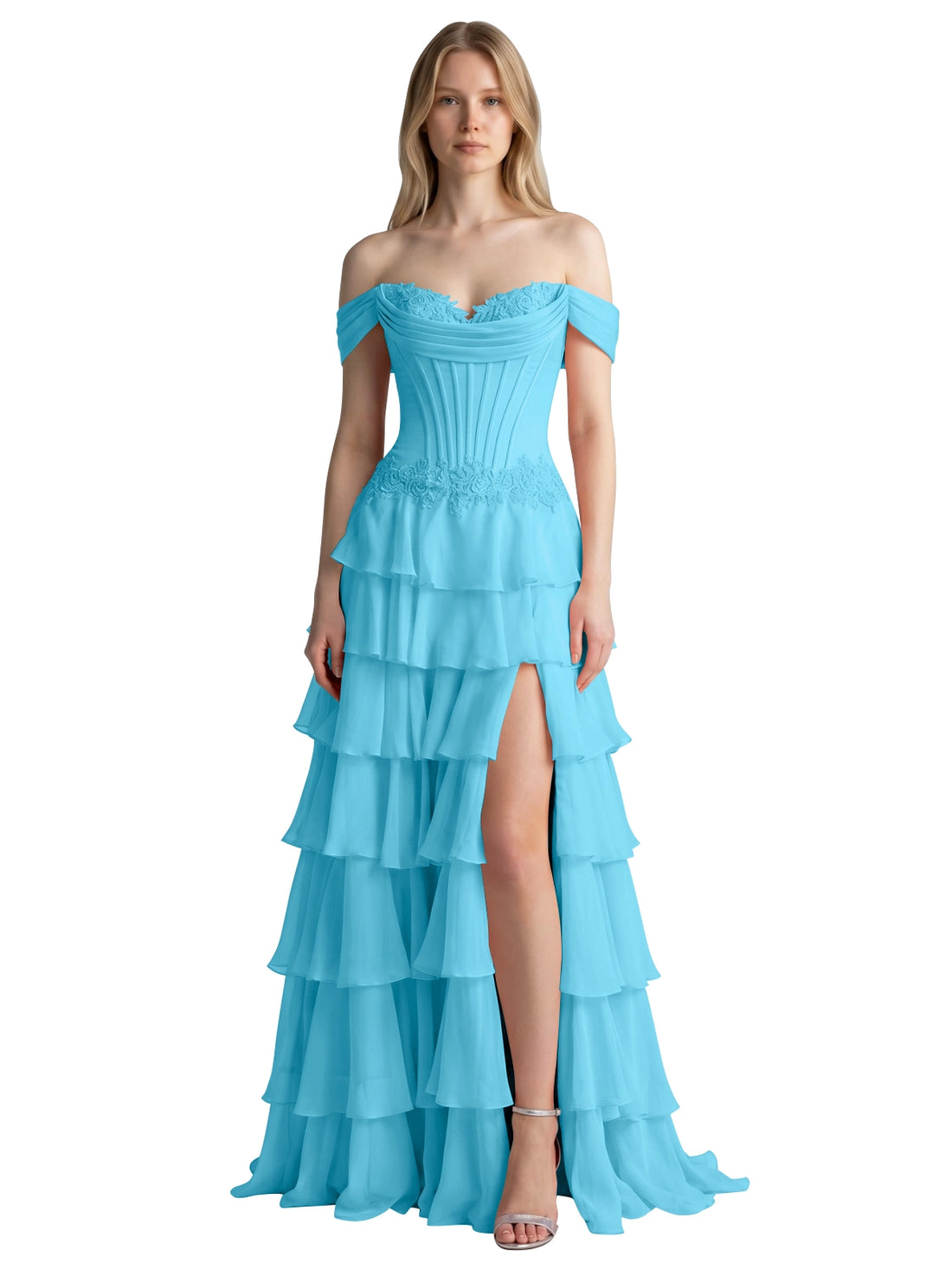 Tiered Off The Shoulder Prom Dress 