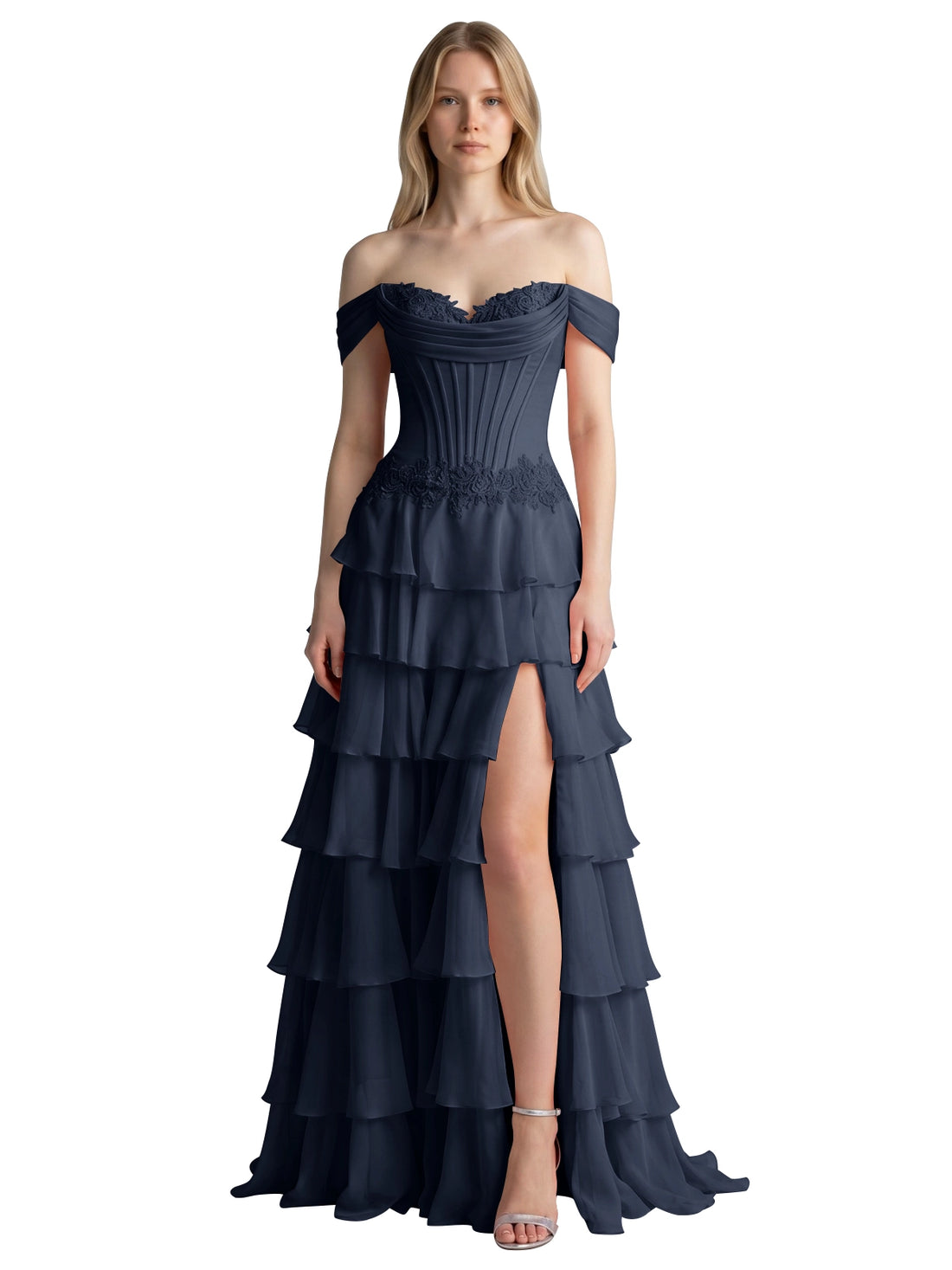 Tiered Off The Shoulder Prom Dress 