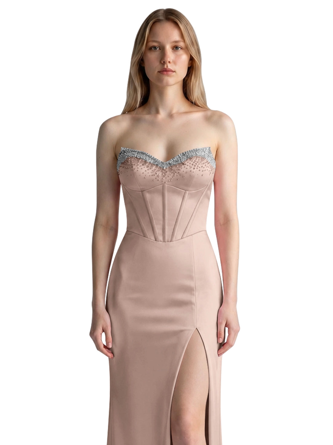 Beaded High Slit Prom Dress 