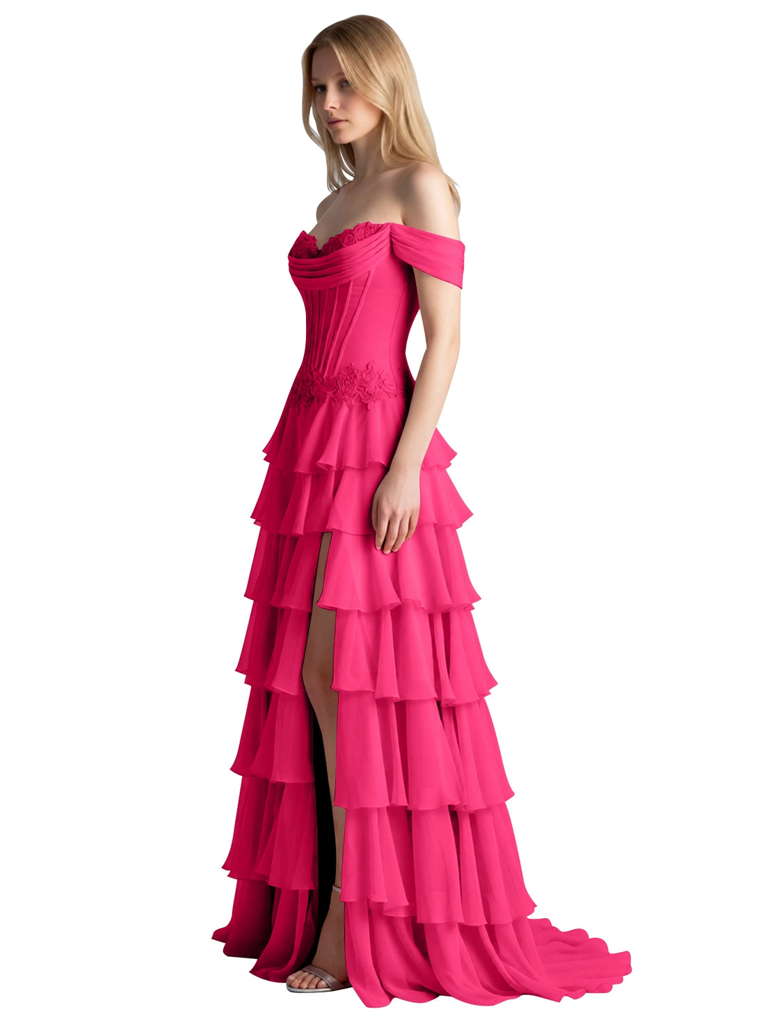 Tiered Off The Shoulder Prom Dress 
