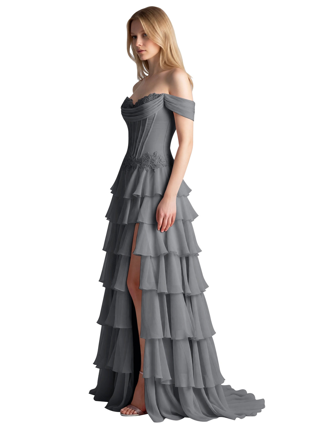 Tiered Off The Shoulder Prom Dress 