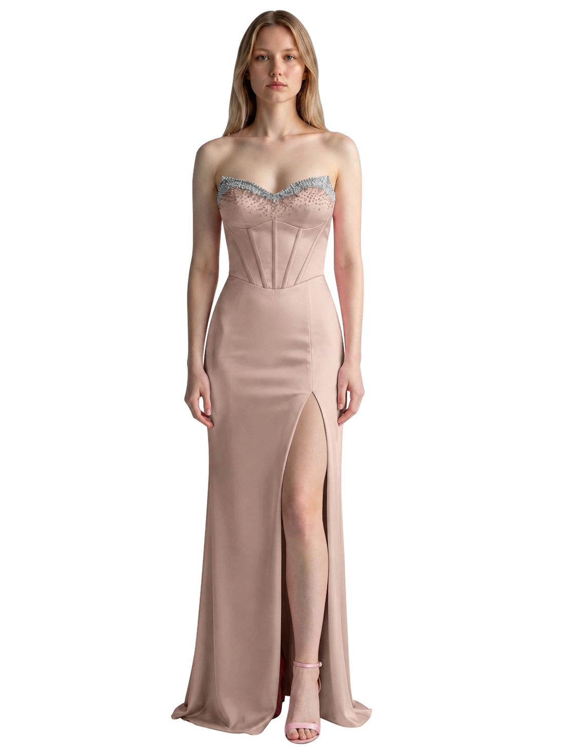 Beaded High Slit Prom Dress 